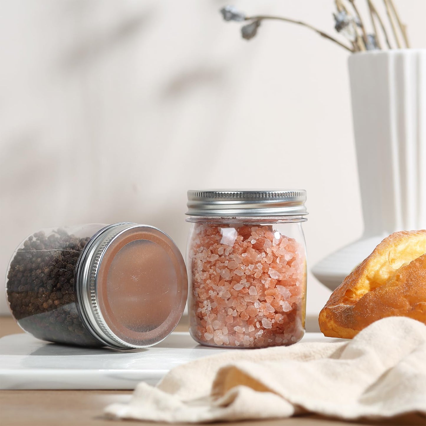 novelinks 8 oz Clear Plastic Jars with Screw-On Lids - BPA-Free Refillable Storage Containers for Slime, Spices, Crafts, Kitchen & Home Organization (8 Pack,Silver)