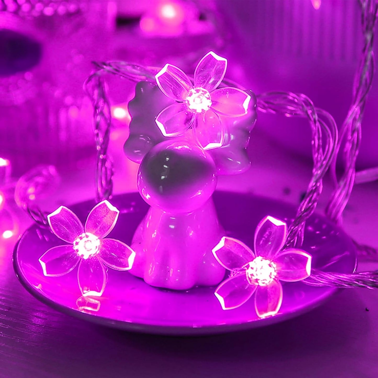 Fairy Flower String Lights Decor, USB & Battery Lighted Decorative Cute Cherry Blossom Indoor Bedroom Window Hanging, Novelty Floral Lamp for Christmas Easter Wedding Party Birthday Décoration (Pink)