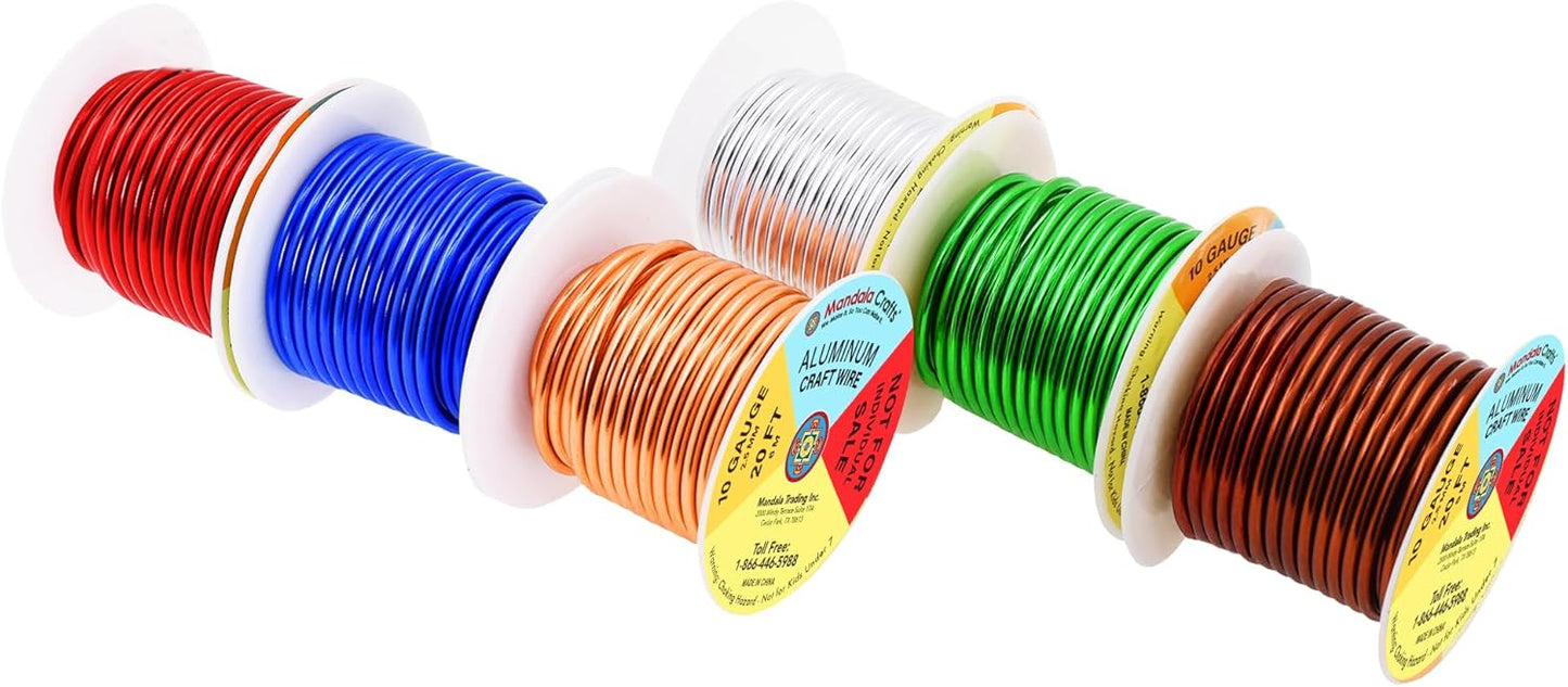 Mandala Crafts 10 Gauge Anodized Aluminum Craft Wire for Jewelry Making - 120 FT Colored Flexible Silver Copper True Blue Brown Red Kelly Green Wire - Bendable for Bonsai Armature Crafting Sculpting