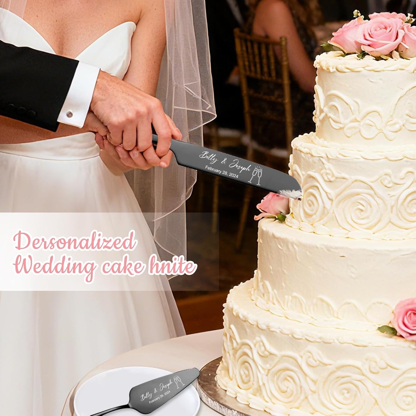 Personalized Wedding Cake Knife and Server Set Stainless Steel Cake Cutter Server Engraved Cake Cutting Set for Wedding Anniversary Engagement Birthday Gifts