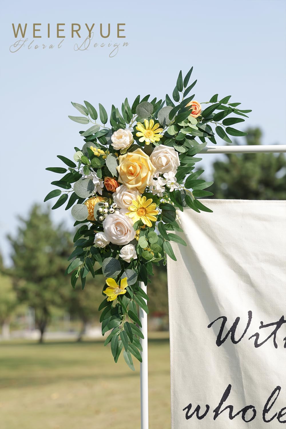 Artificial Wedding Arch Flowers Kit(Pack of 2) for Wedding Arch, Bridal Shower, Ceremony and Reception Backdrop Decoration (Gentle Creamy Yellow)