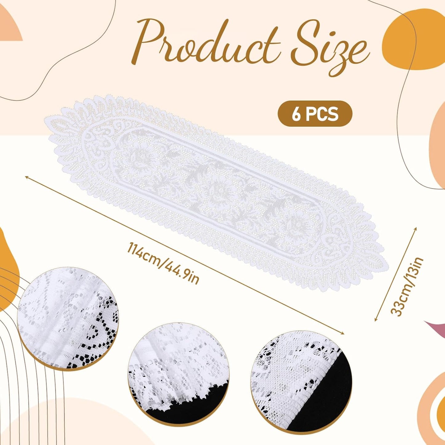 6 Pack Crochet Lace Table Runner White Lace Doilies for Furniture Handmade Cotton Doilies Rustic Table Dresser Scarf for Wedding Party Home Dining Decor, 13 × 45 Inches