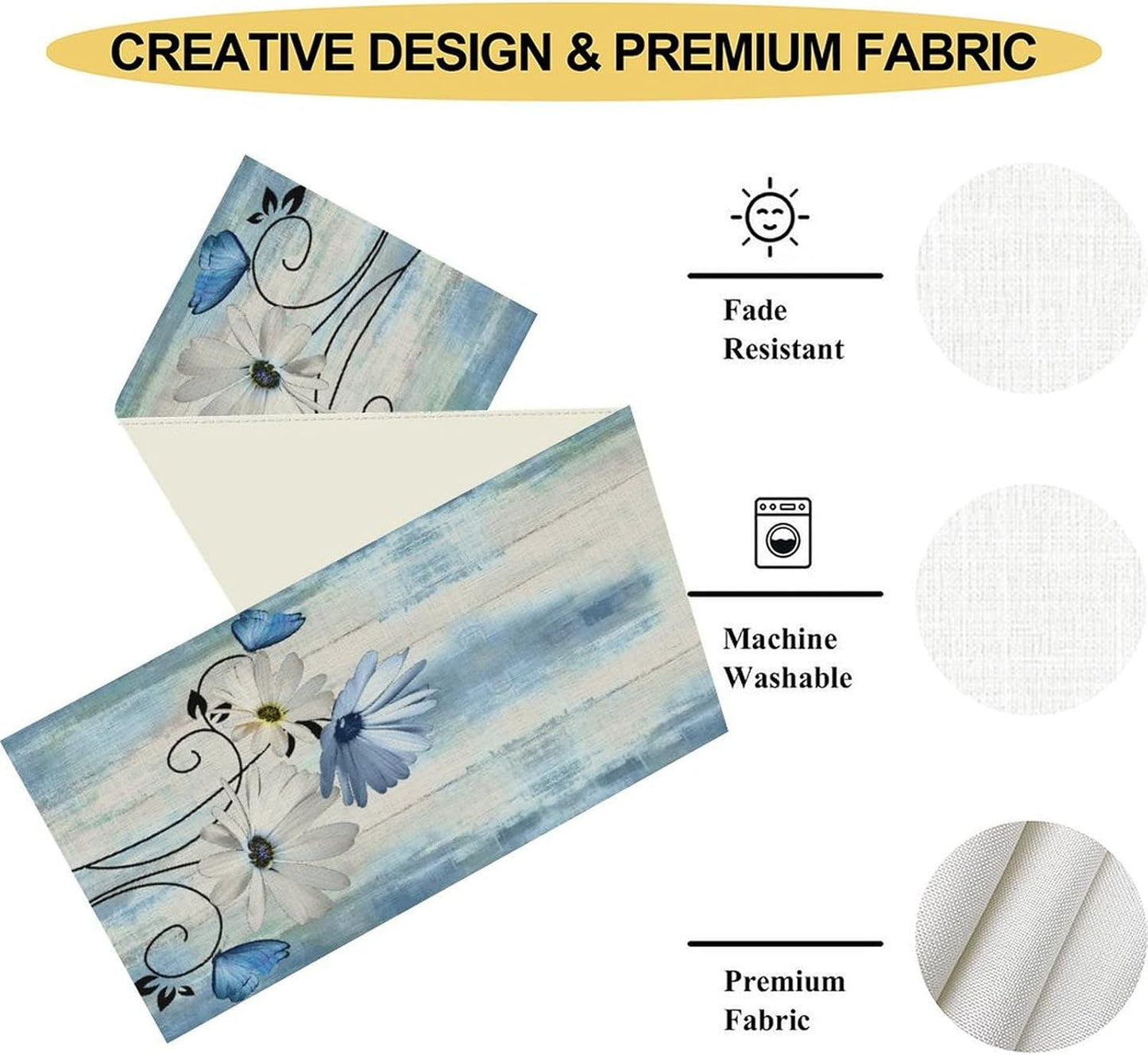 Daisy Table Runner, Spring Floral Seasonal Summer Yellow Flower Rustic Farmhouse Table Center Decor for Home Kitchen Dining Patio Holiday Party Indoor Outdoor Table Decorations, 13"x108" Inch