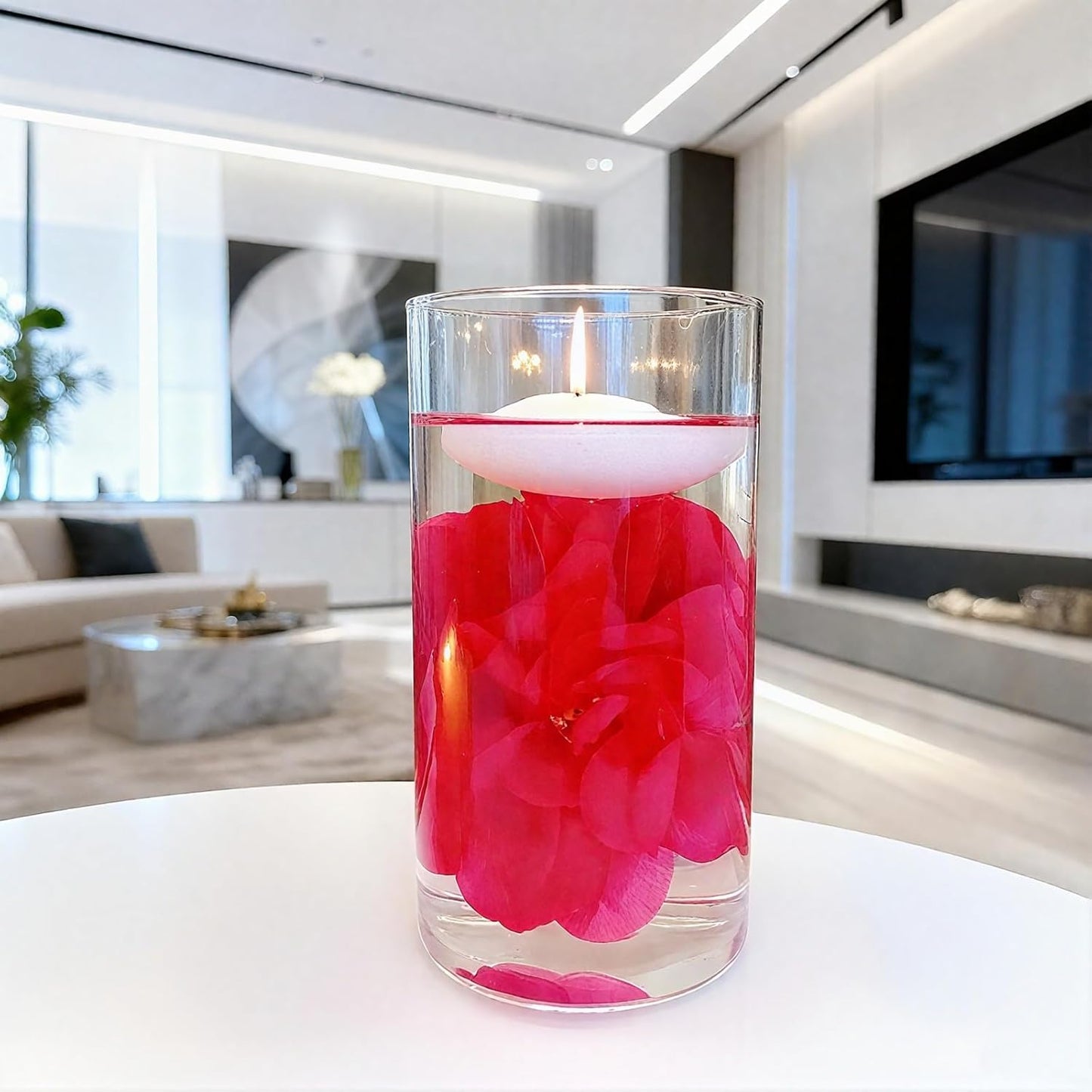 24 Pcs Floating Candles for Centerpieces and Floating Flowers Vase Fillers for Centerpieces Rose Red Artificial Flowers for Wedding Table Party Home Decoration