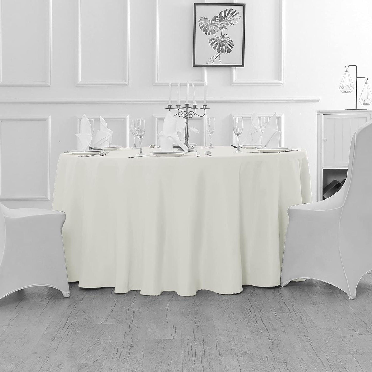 Fokitut 2 Pack Waterproof Round Tablecloth, 90 Inch, Stain Resistant and Wrinkle Polyester Table Cloth, Fabric Table Cover for Kitchen Dining, Wedding, Party, Holiday Dinner-Ivory