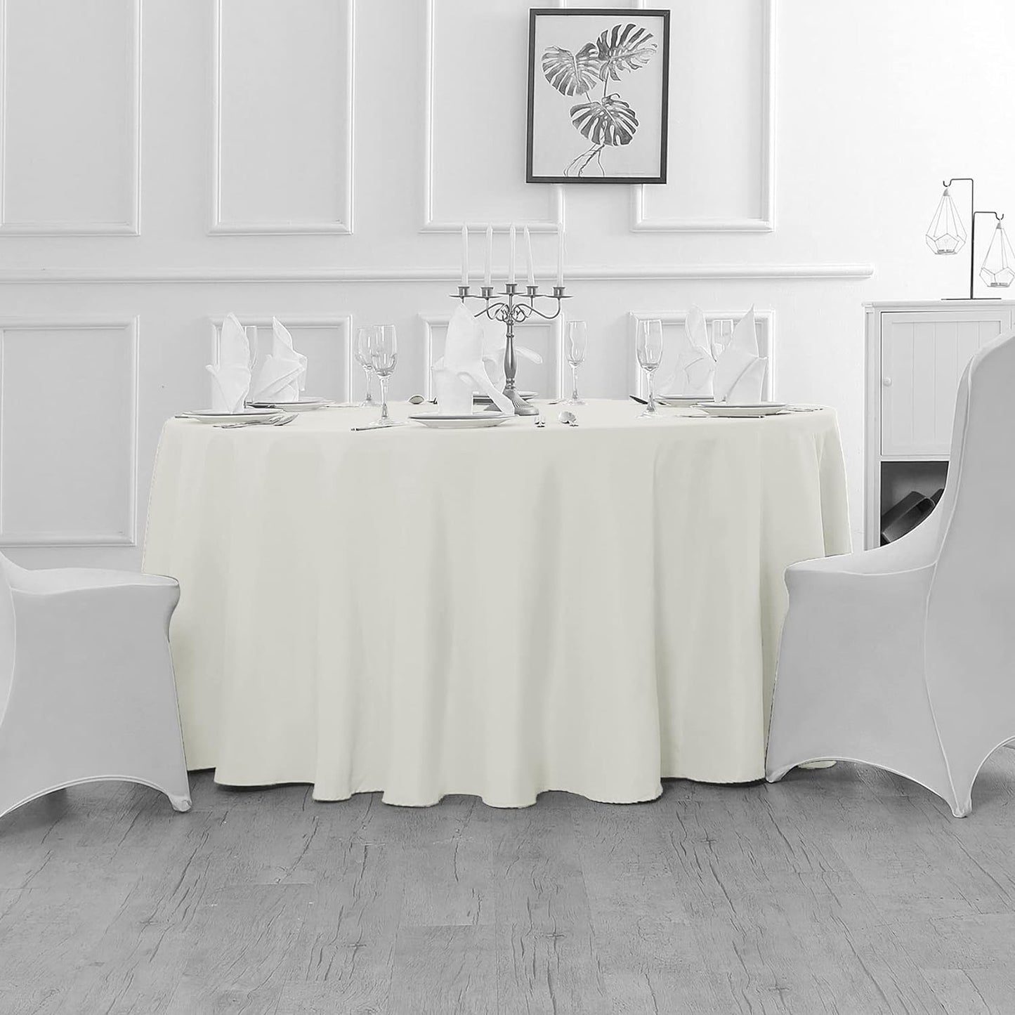 Fokitut 12 Pack Waterproof Round Tablecloth, 70 Inch, Stain Resistant and Wrinkle Polyester Table Cloth, Fabric Table Cover for Kitchen Dining, Wedding, Party, Holiday Dinner-Ivory