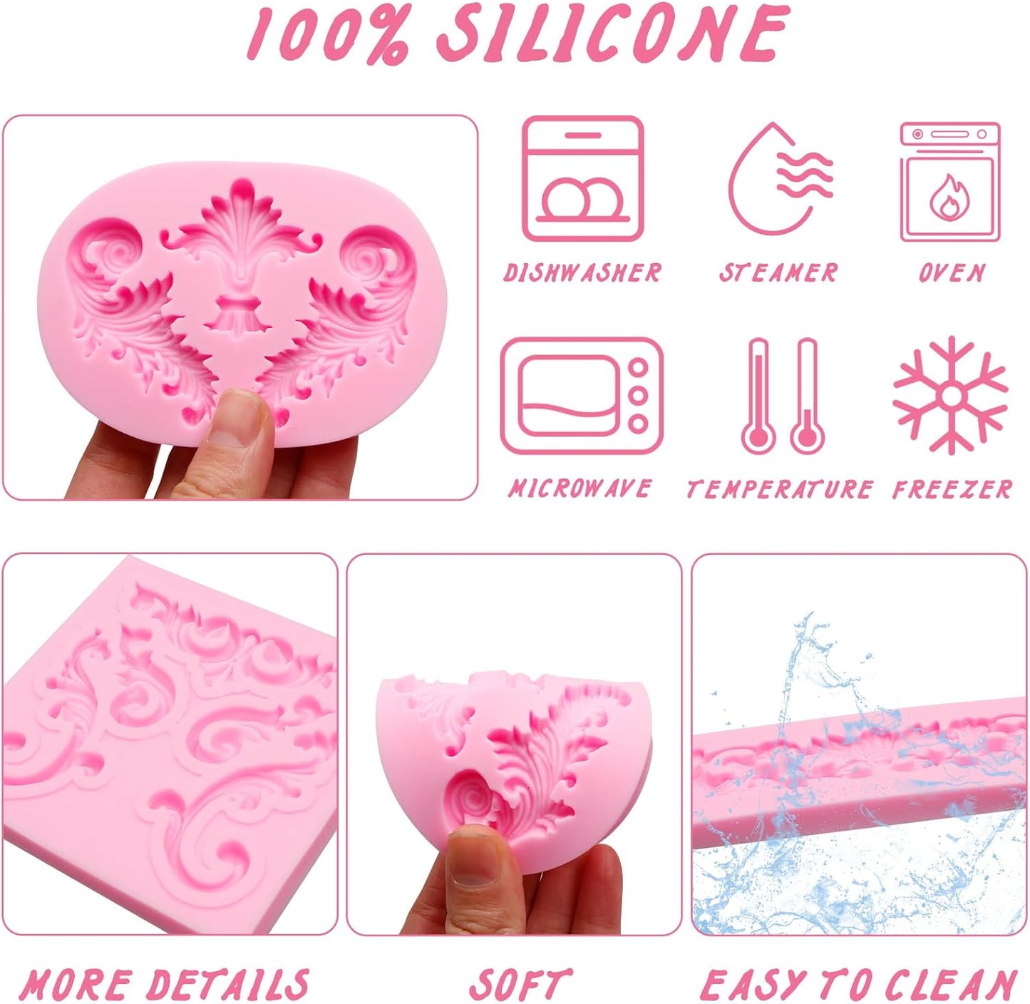 Baroque Scroll Pattern Silicone Craft Molds Border Decorative Silicone Moulds for Crafting polymer clay Fondant Chocolate 8-Piece Set