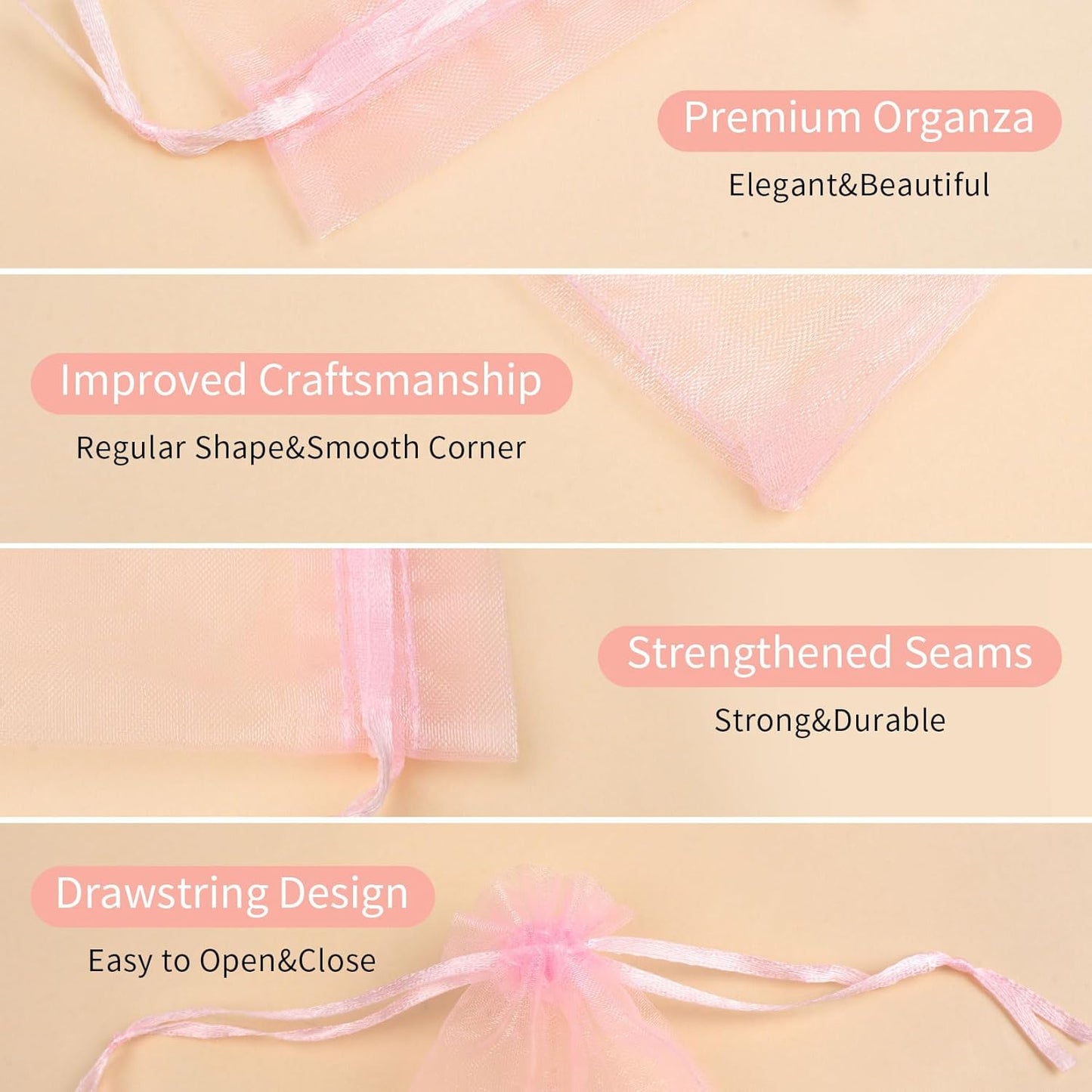 50 Pcs Pink Organza Bags 4x6 Inch, Jewelry Pouch Bags Small Mesh Bag Drawstring Gift Goody Bag for Party Favor Wedding