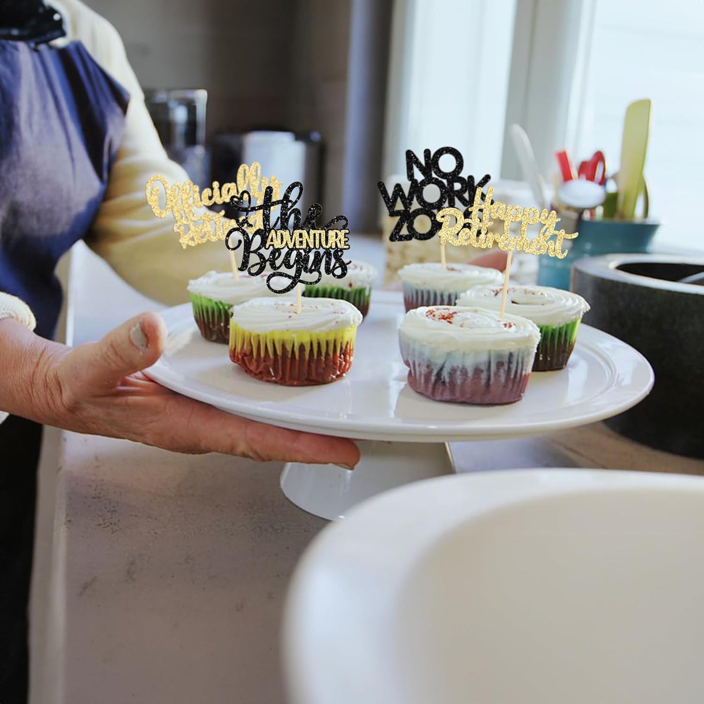 24Pcs Happy Retirement Cupcake Toppers Officially Retired Cake Toppers No Work Zone Adventure Begins Cupcake Picks Retirement Theme Farewell Birthday Party Decorations Supplies Black Gold