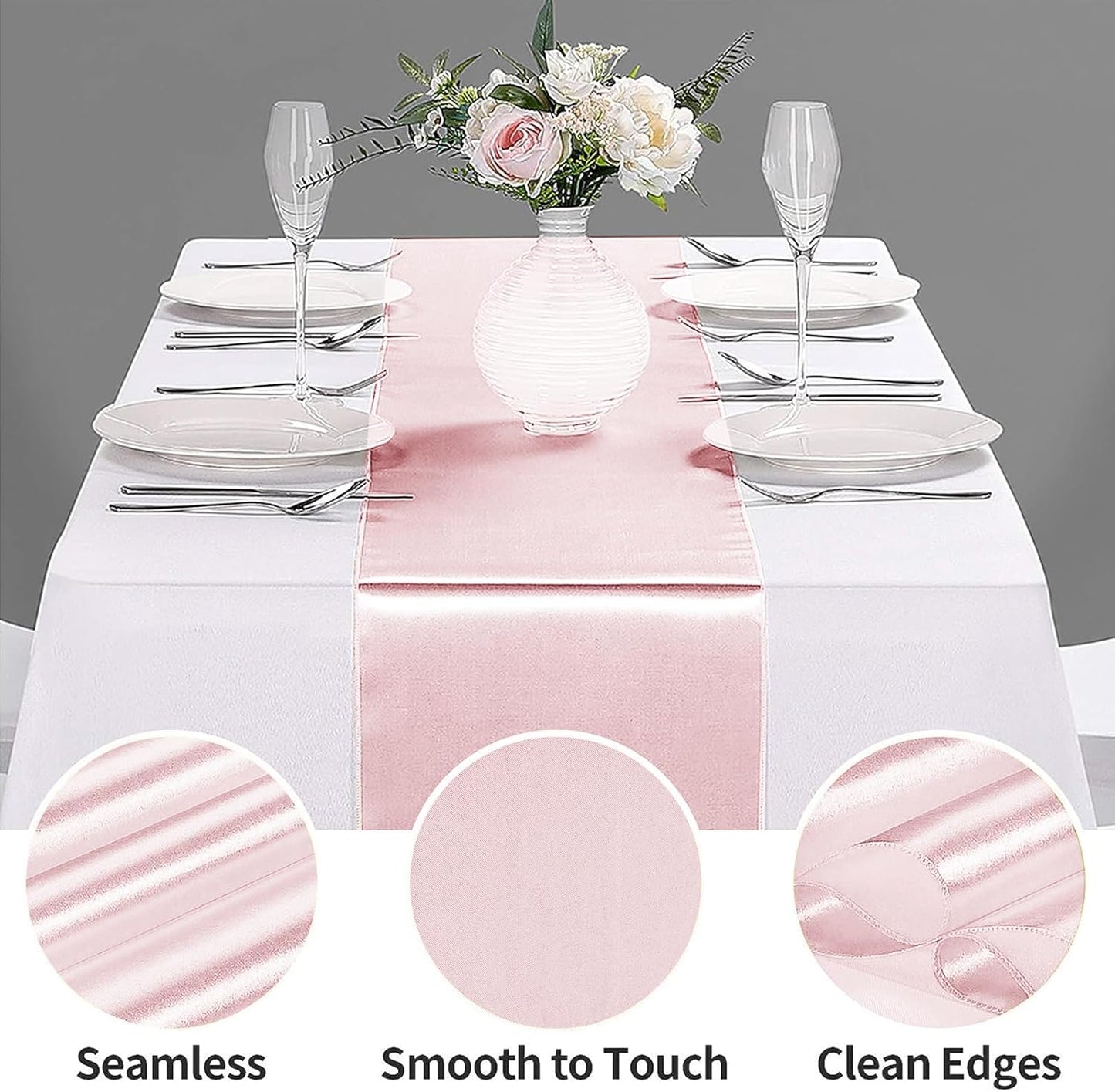 10-Pack Satin Table Runner Rose Gold 12 x 108 inches Long, Table Runners for Wedding, Birthday Parties, Banquets Decorations（10 Pack, 12x108 Inch, Rose Gold）