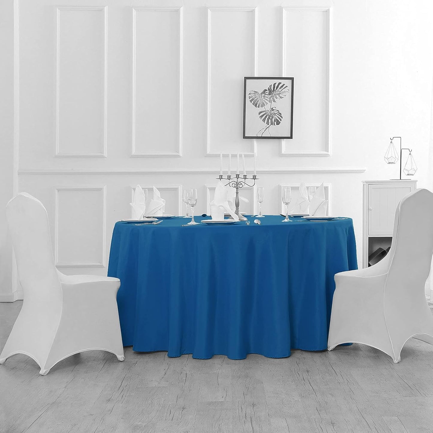 90 inch Round Tablecloth Washable Polyester Table Cloth Decorative Table Cover for Wedding Party Dining Banquet（90 inch, Mediterranean Blue）