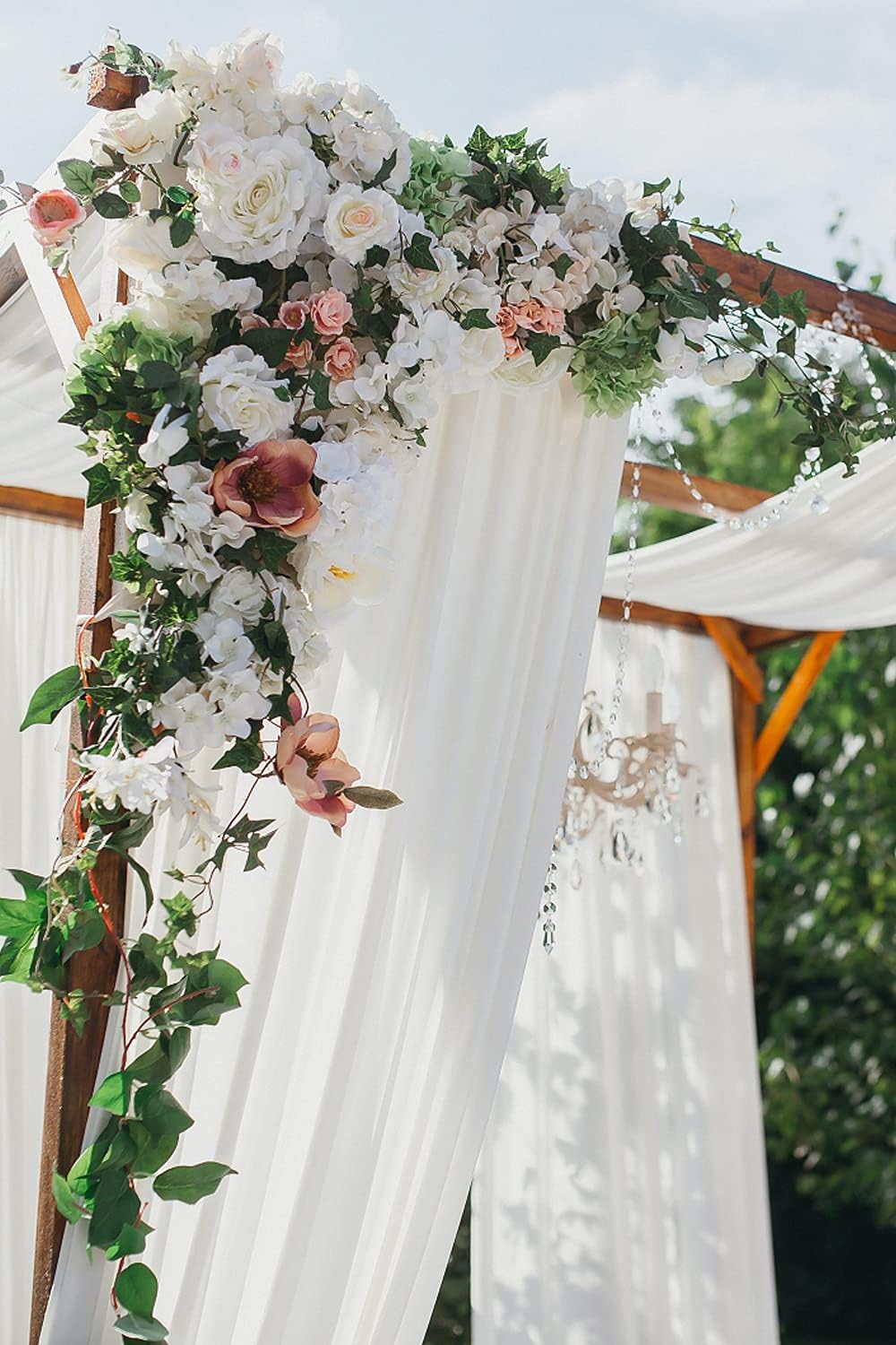Ivory Wedding Arch Draping Fabric 2 Panels 30'' x 18FT Sheer Chiffon Arch Drapery for Photo Booth Bridal Shower Baby Shower Church Decor Newborn Photography Christening Outdoor Party