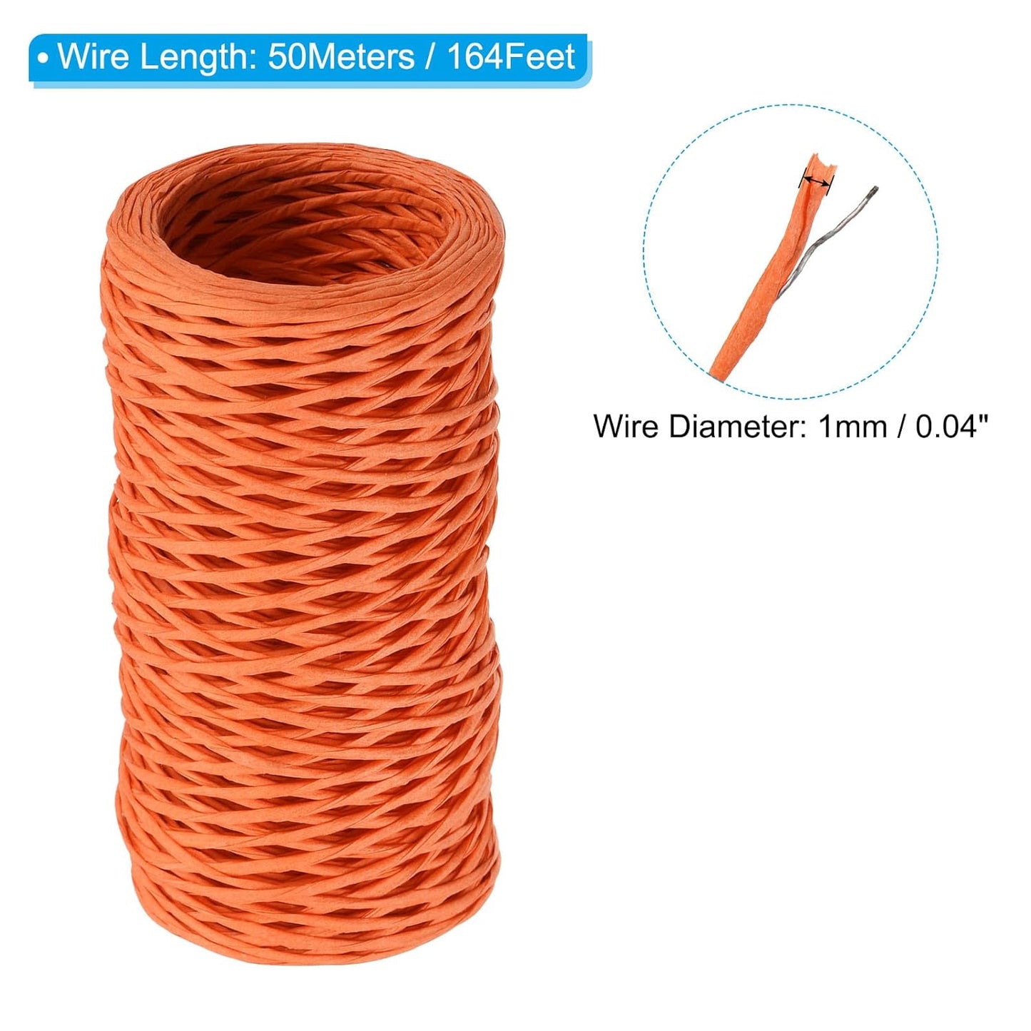 PATIKIL 164 Feet Floral Bind Wire Wrap Twine, 1mm Florist Wire Iron Wire Paper Covered Vine Wrapping Binding Wire for Flower Bouquets, Orange