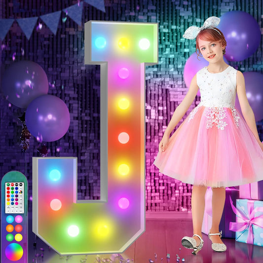 imprsv 4FT Colorful Marquee Light Up Letters J, 18 Colors Large Light up Letters Alphabet Sign with Remote, Large Marry Me Sign, Birthday Party Decorations Baby Shower Anniversary Wedding Decoration