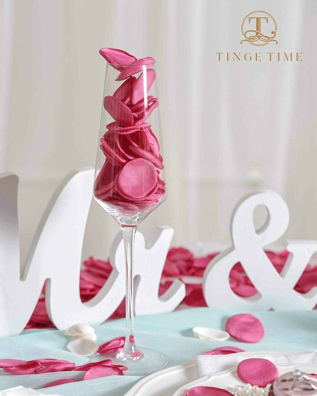 TINGE TIME Silk Flower Petals for Wedding Decoration - 200pcs Fake Rose Petals for Bridal Showers & Parties - Hot Pink
