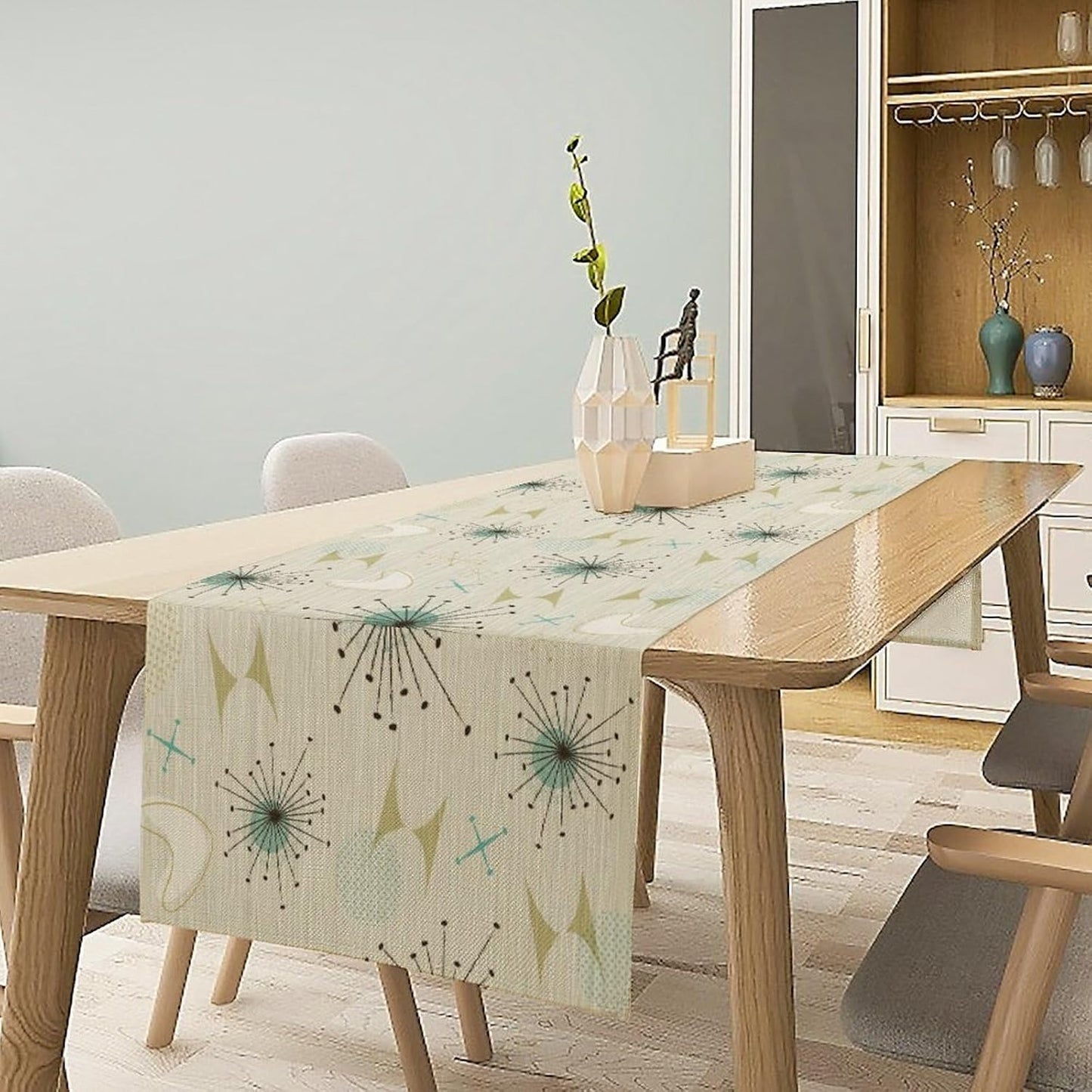Mid Century Table Runner, Flag Retro Atomic Starburst 1950s Abstract Geometric Space Tabletop Decoration for Home Kitchen Restaurant Table Flag 13x108 Inch