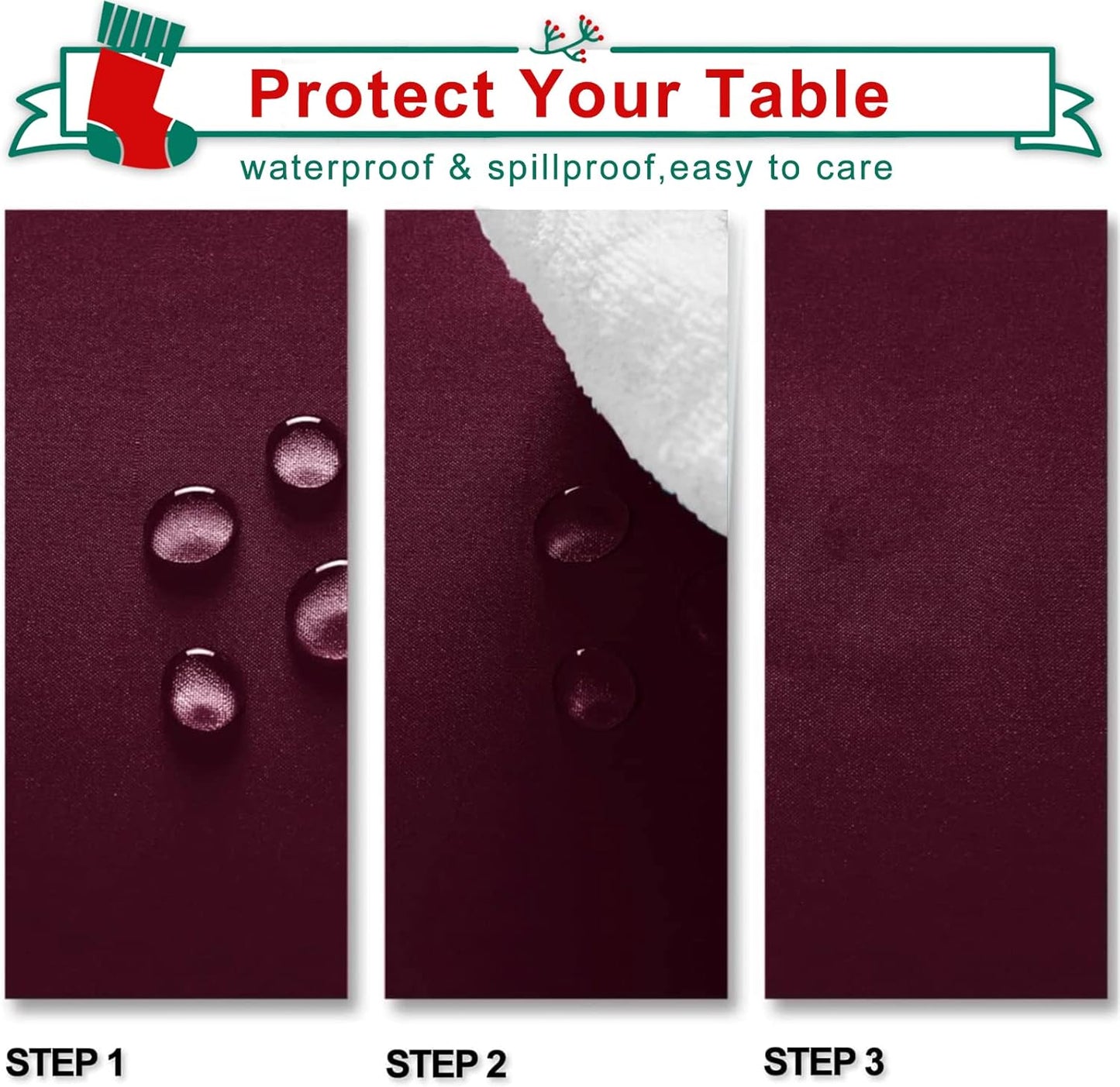 Hiasan Burgundy Rectangle Tablecloth - Waterproof and Spillproof Washable Fabric Table Cloth for Dining Room Kitchen Party and Outdoor, 60 x 140 Inch