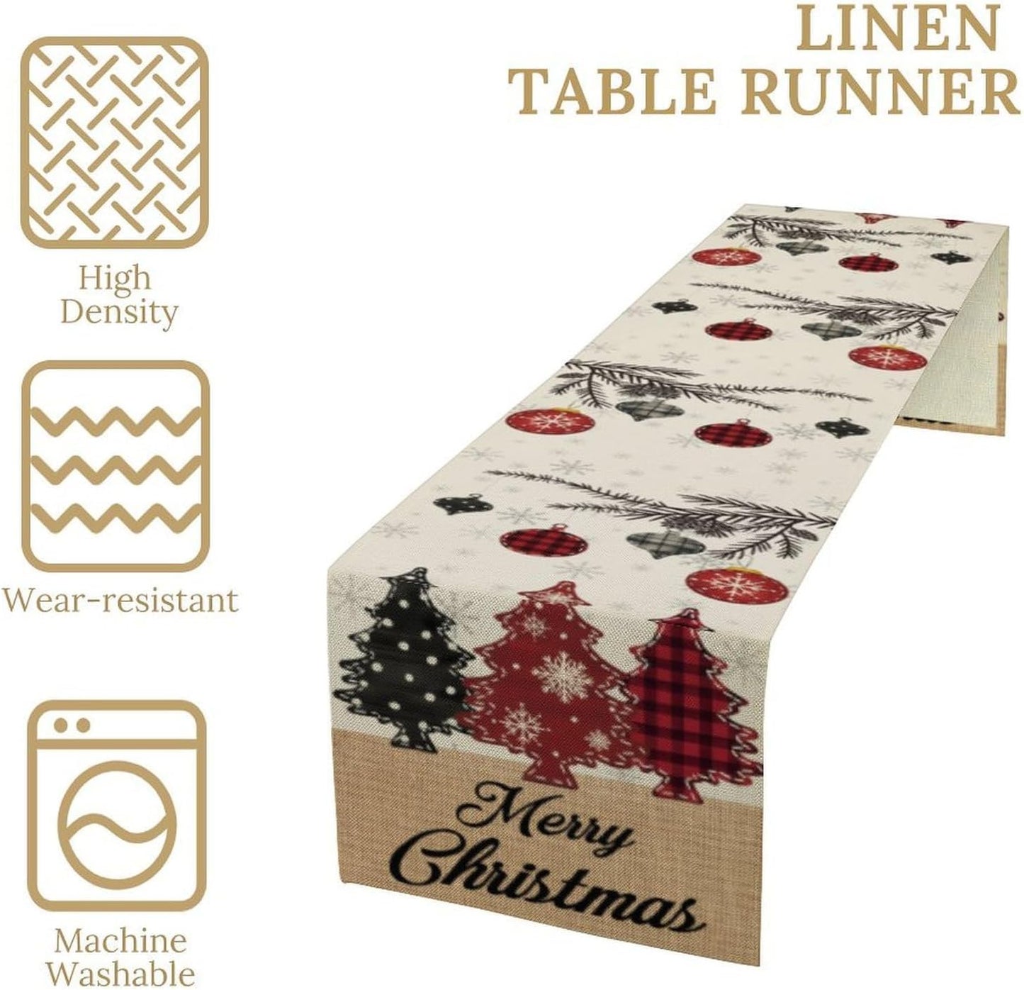 Merry Christmas Table Runner,Winter Xmas Holiday Kitchen Dining Table Decoration for Home Party Decor 13x90 Inch
