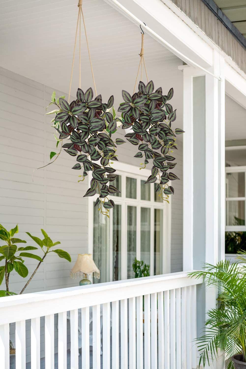DILATATA Fake Hanging Plants Artificial Hanging Plants 22" Faux Wandering Jew Hanging Leaves Plant for Wall Shelf Home Indoor Outdoor Decor - 5 Pack