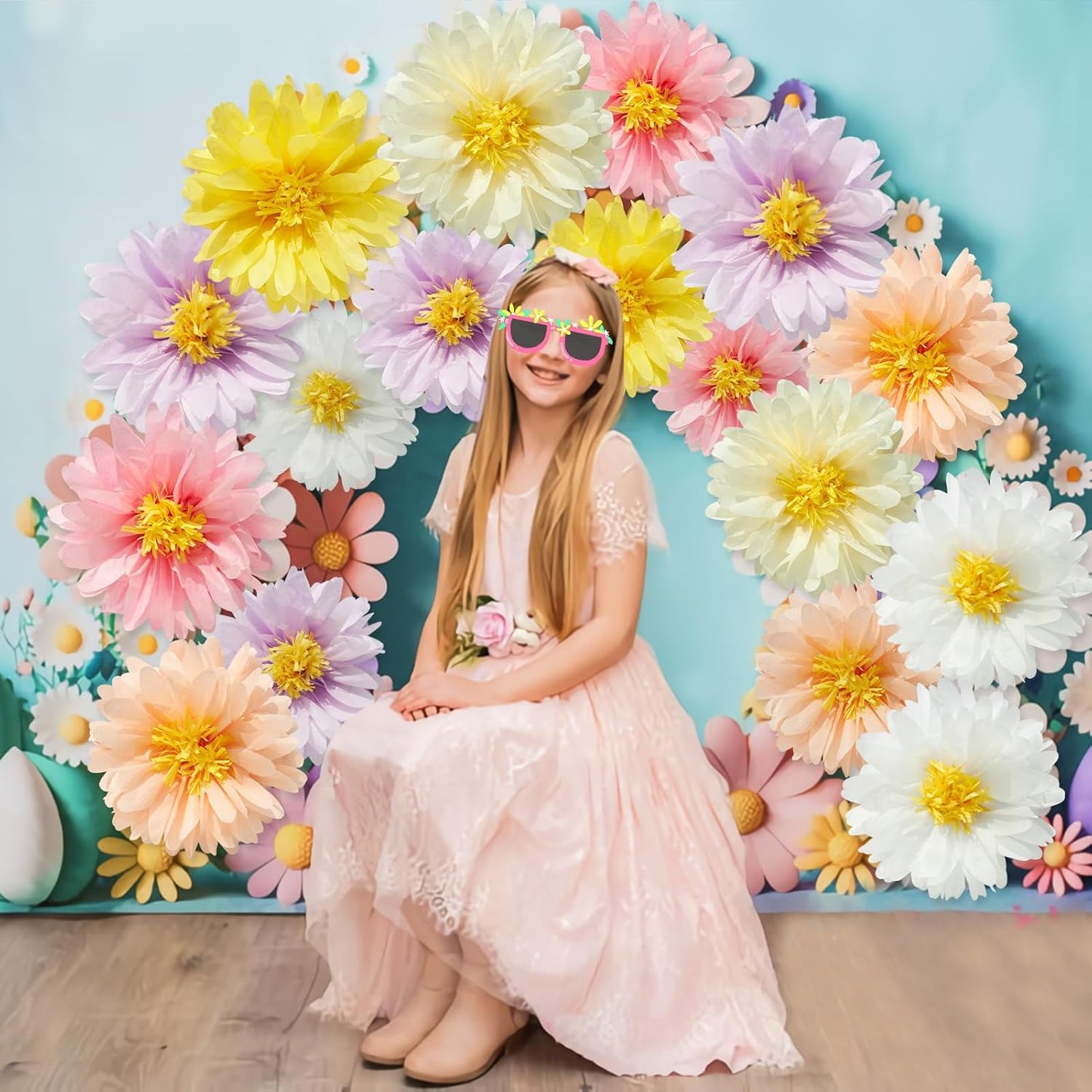 12 Pcs Daisy Tissue Paper Pom Poms Party Decorations Colorful Tissue Flowers Spring Party Decoration Paper Flowers Decorations for Wall Backdrop Garden Wedding Decor