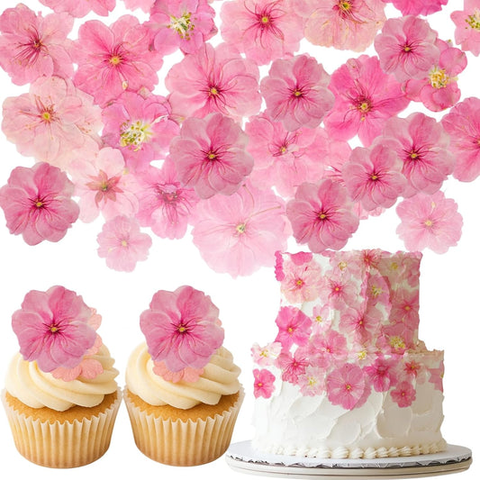 40 Pcs 2 Kinds Natural Pressed Dried Edible Flowers for Cake Topper Decoration - Pink Mix Sakura, Cherry Blossoms for Cupcake Toppers, Cocktails, Resin Jewelry, DIY Crafts