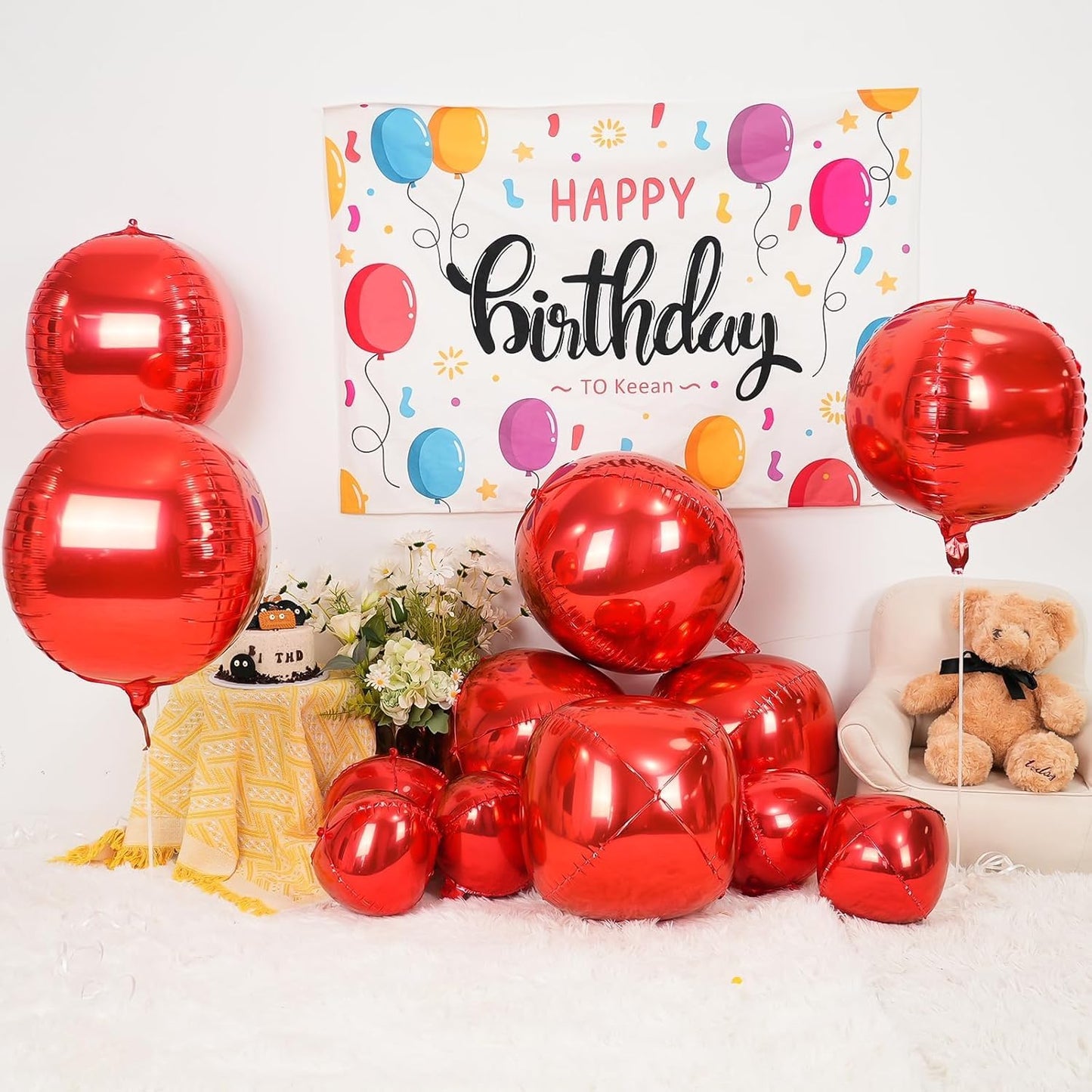 12Pcs Red Round Foil Balloons, 22" 15" 10" 4D Ball Balloons, Metallic Red Foil Balloon for Wedding Birthday Graduation Christmas New Year Party Decoration Supplies Backdrops