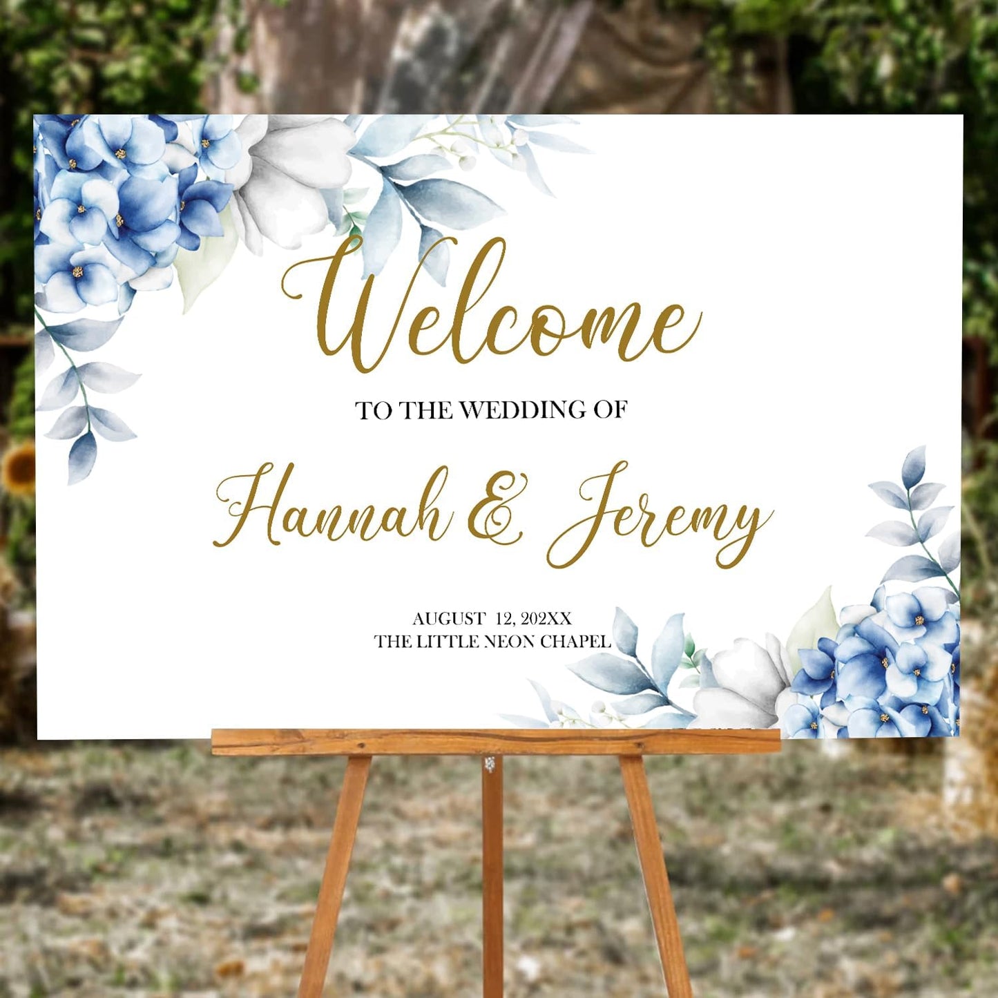 Dusty Blue Wedding Welcome Sign, Editable Floral Template, Printable Ceremony Signage, Elegant Reception Board, Minimalist Blue Wedding Decor