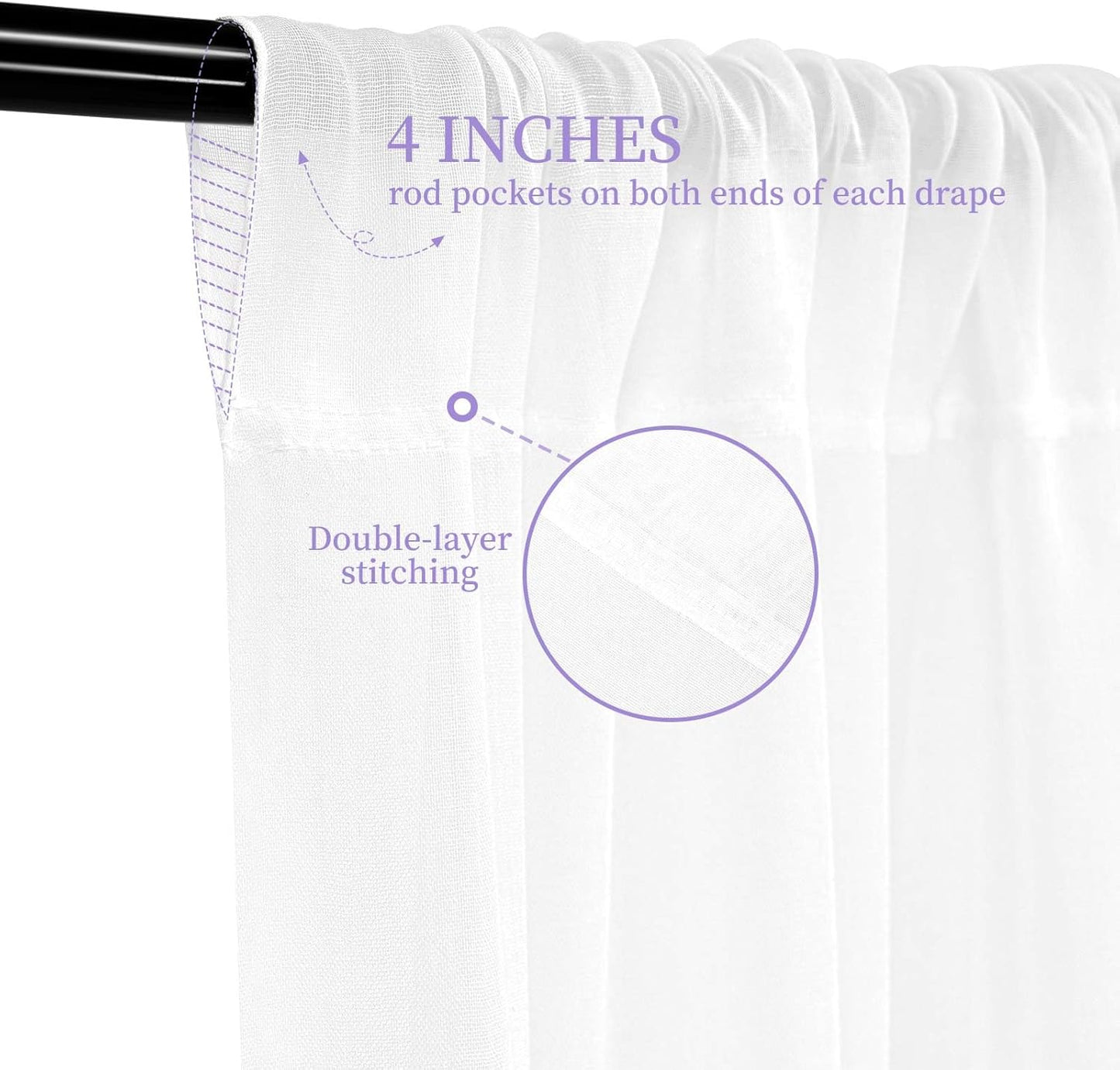 6 Panel White Wedding Drapes, 5ftx15ft Sheer Fabric Curtains for Arch Decorations