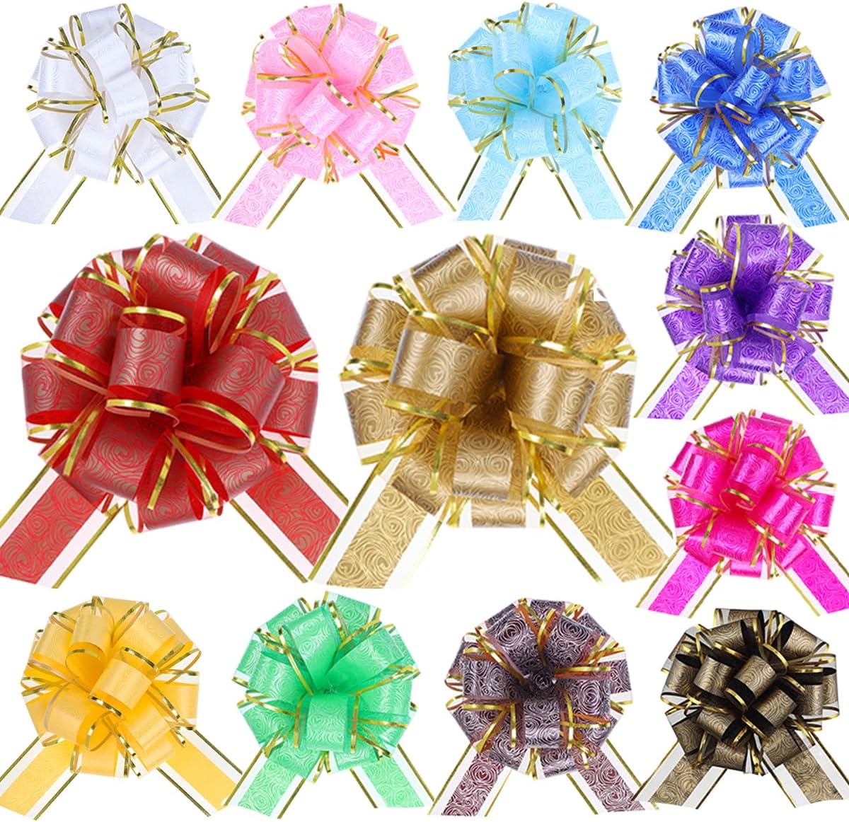 12 Pieces Rose Pull Bows,6 Inches Pull Bows for Gift Wrapping,Basket and Wedding Decoration,Holiday and Birthday Presents Wrapping Bows,Christmas Bows for Gift Wrapping