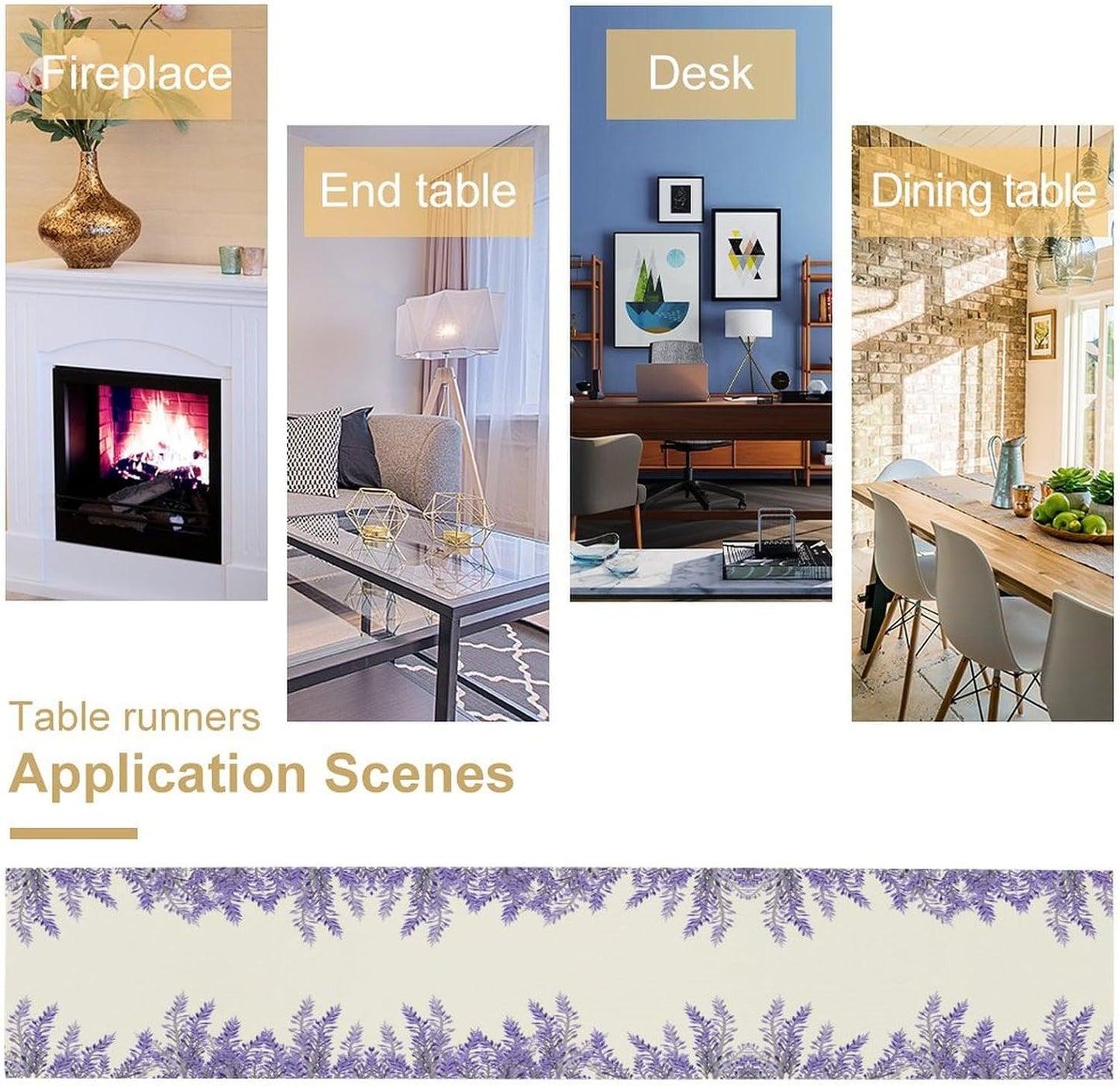 Purple Lavender Table Runner Vintage Watercolor Modern Kitchen Restaurant Decoration Suitable for Indoor and Outdoor Wedding Party Banquet Table Runner 13x70 Inch