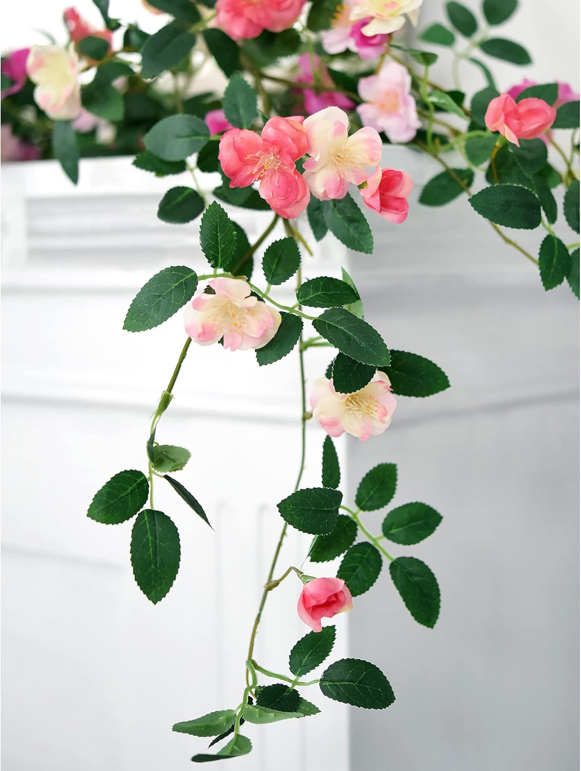 FiveSeasonStuff Bendable Posh Pink Flower Garlands, Artificial Silk Wild Roses Vine Leaves Hanging Flowers for Wall Decoration Basket Trellis Wedding Home 2 Pack 12 ft