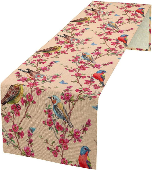 Floral Butterfly Table Runner Seasonal Spring Flower Bird Table Decoration Table Runner for Home Party Decoration 13x120 Inch