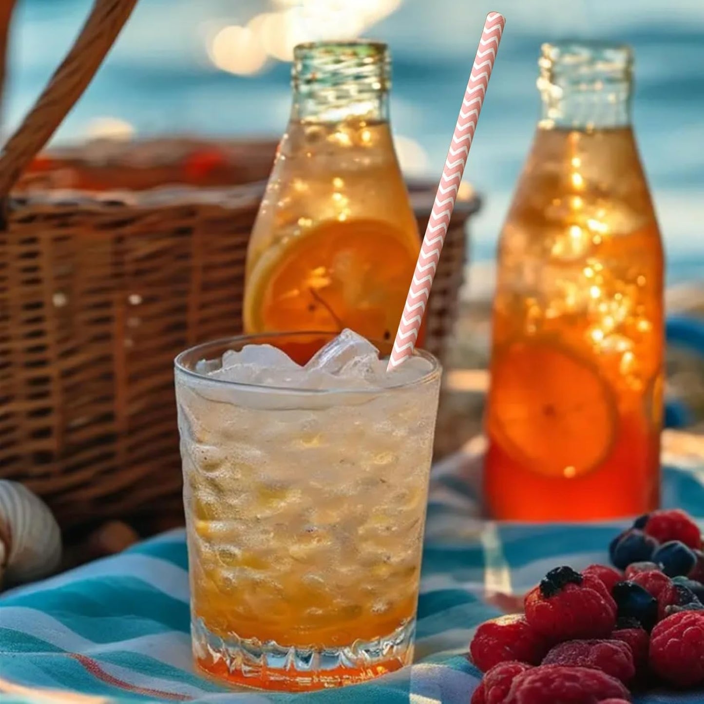 YAOSHENG [100 Pack] Pink & Gold Paper Straws Disposable, 100% Biodegradable Multi-Pattern Party Straws For Birthday, Wedding and Holiday Decoration (pink gold)