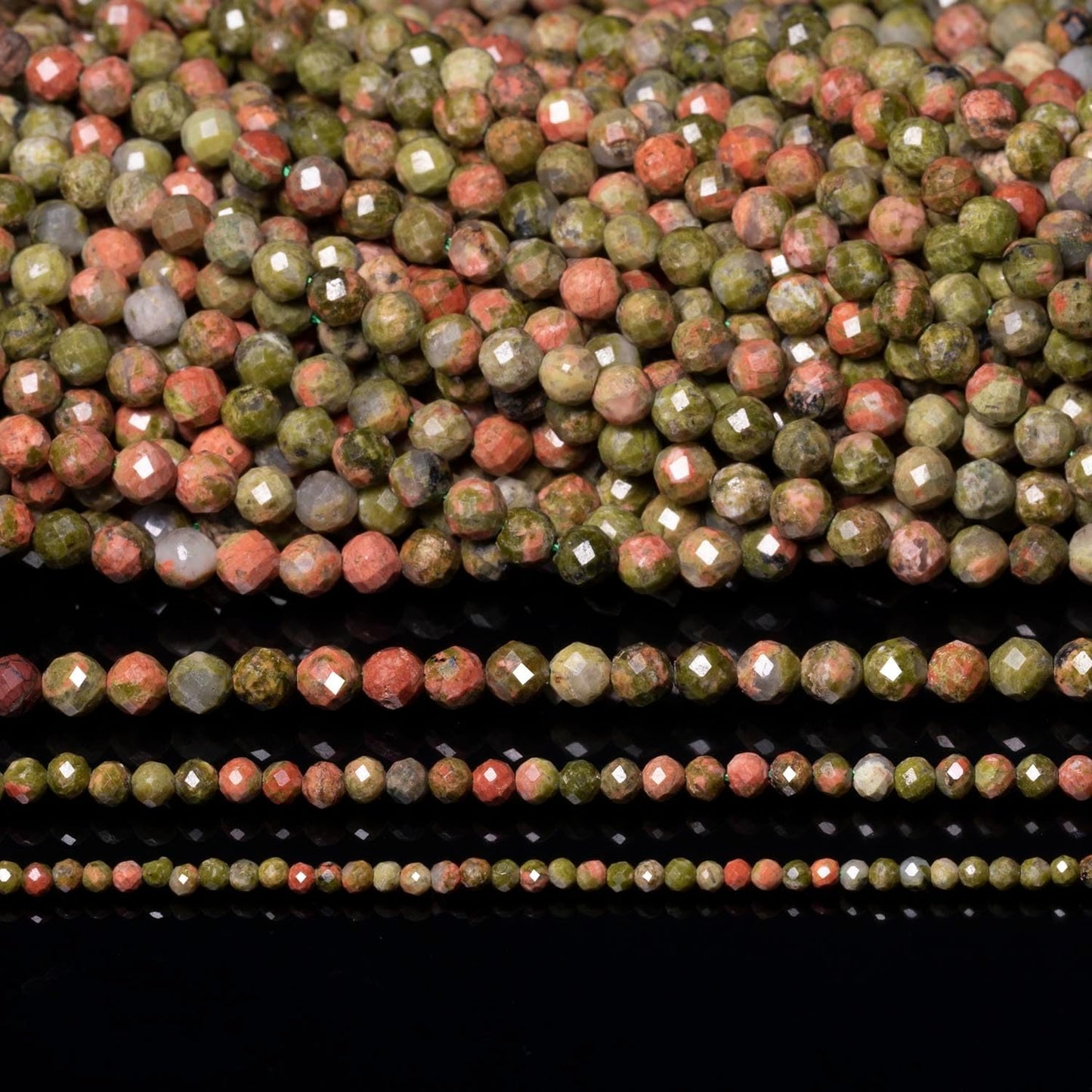 Song Xi 120pcs 3mm Natural Unakite Gemstone Beads Faceted Round Loose Stone Beads for Jewelry Making