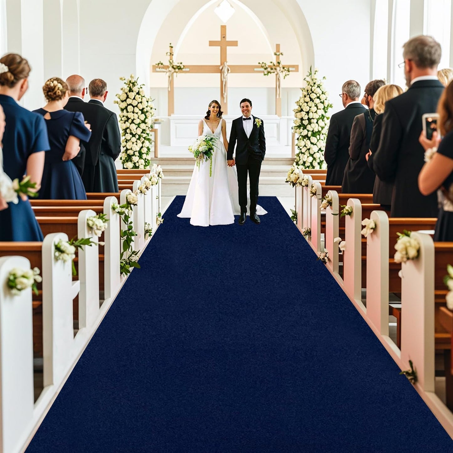 MODFUNS Aisle Runners for Wedddings Navy Blue Aisle Runner Rug 4FTx25FT Velvet Carpet Wedding Runner Bridal Shower Runway Carpet with Carpet Tapes Vintage Wedding Rug Beach Party Decorations