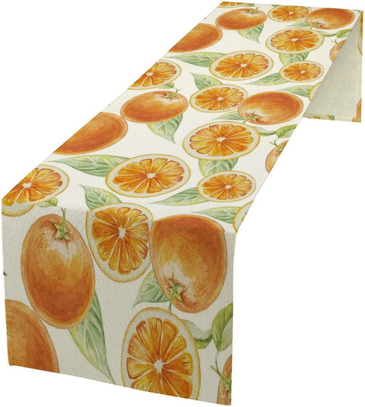 Spring Summer Orange Table Runner Watercolor Sweet Fruit Botanical Print Dinner Runner for Farmhouse Party Holiday Home Kitchen Dining Table Decor 13x70
