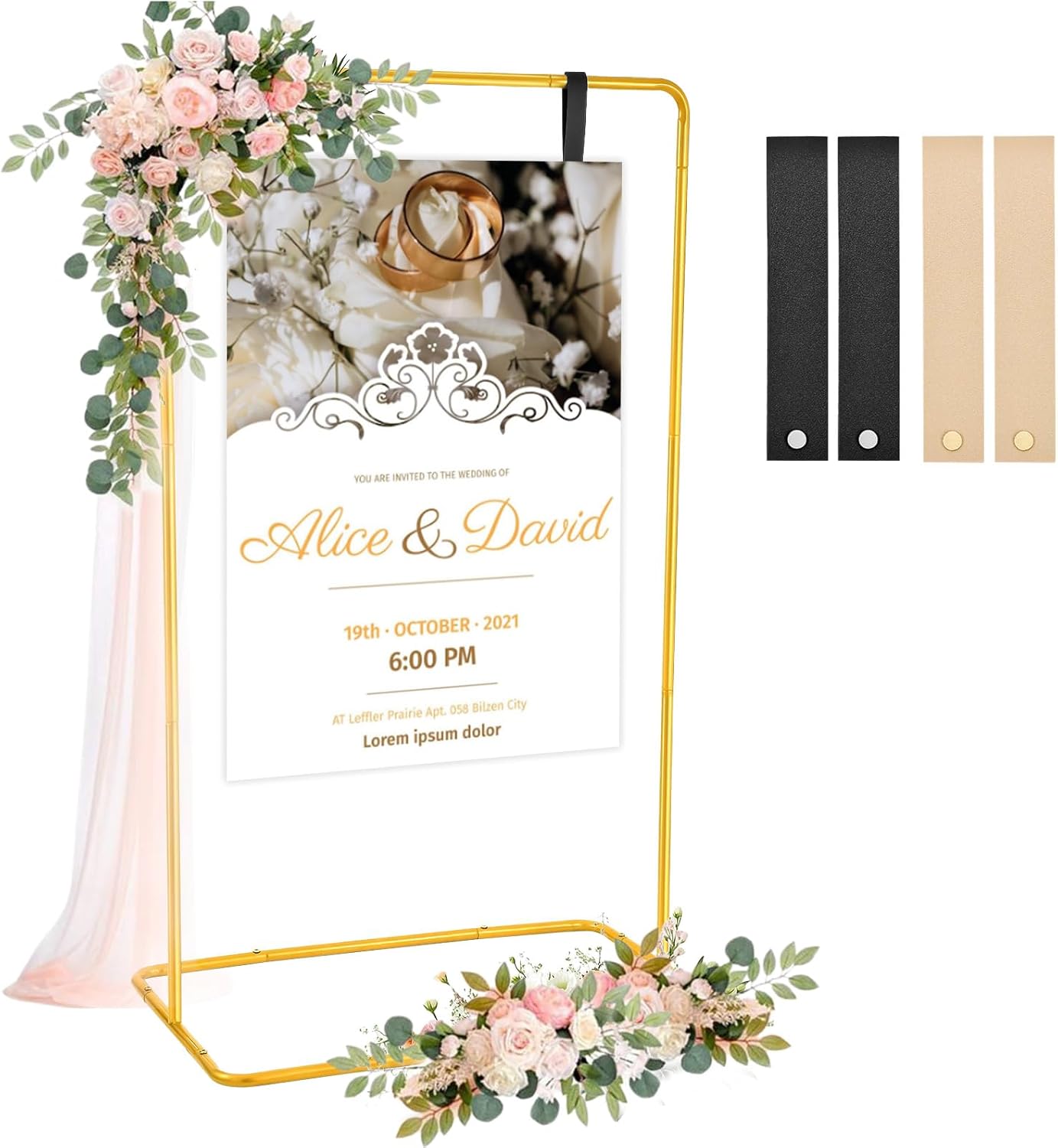 Adjustable Metal Wedding Welcome Sign Stand with Leather Straps