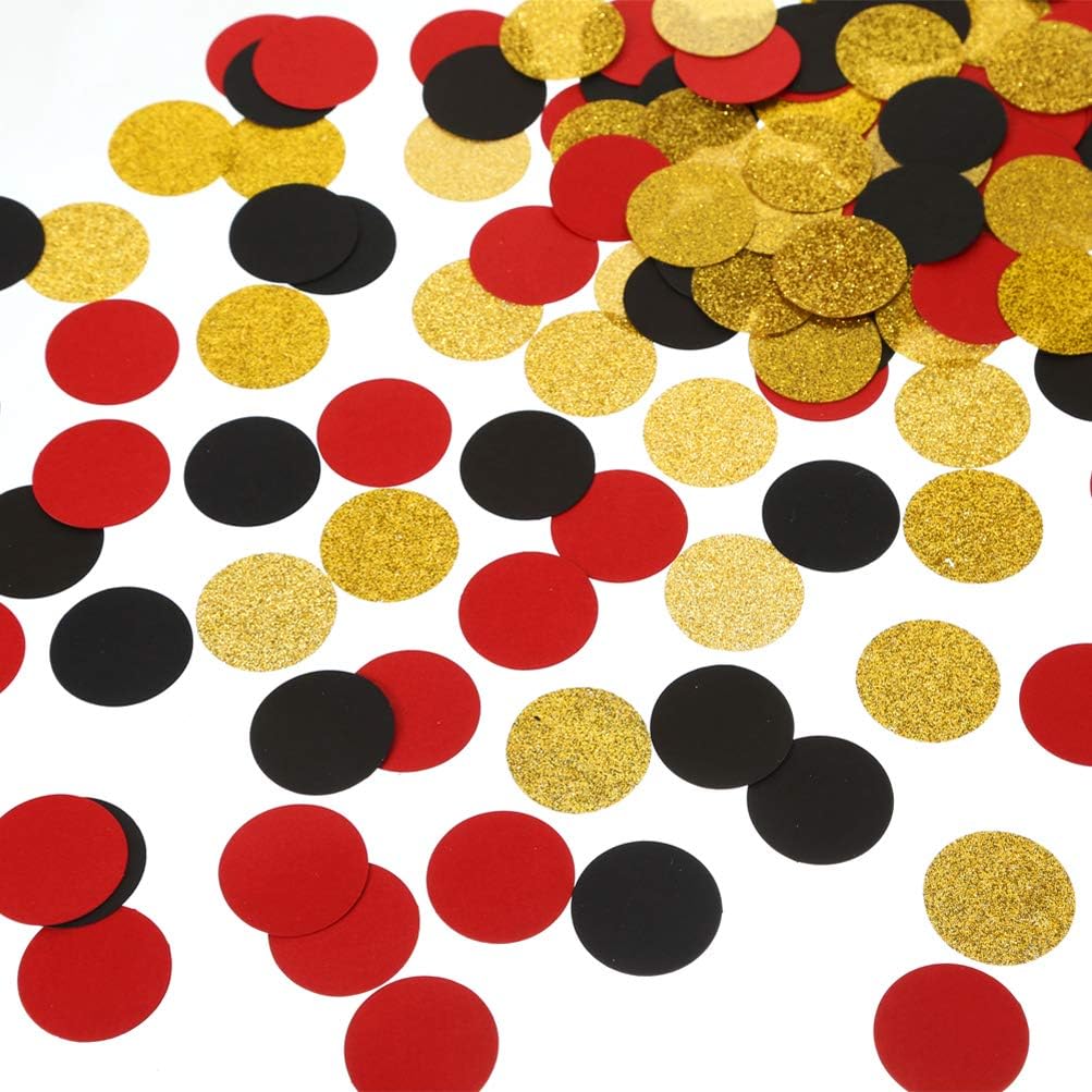 Glitter Confetti Circles Table Decoration and Wedding Party Decoration, 1.2’’ in Diameter (gold glitter, black, red,300pc)