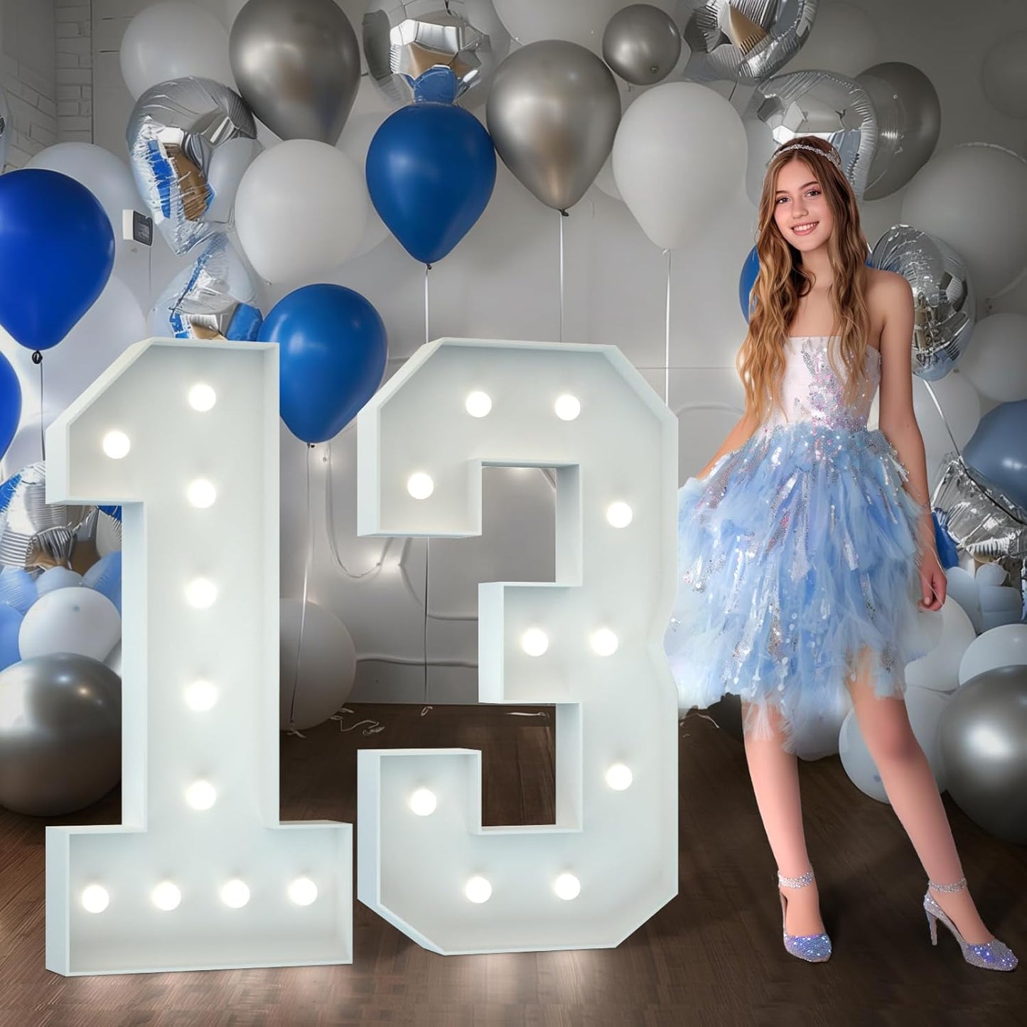 Marquee Numbers 4 Feet Tall Big Light Up Numbers 13th Happy Birthday Decorations Girl Boy White Anniversary Party Decor Large Cardboard Prop Backdrop Sign 13