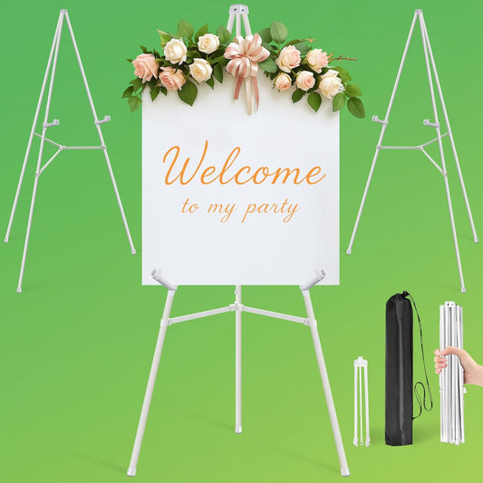 3 Pack White Easel Stand for Sign - 63" Adjustable Folding Floor Easels for Wedding Sign, Welcome Sign, Poster, Picture, Painting - Lightweight Portable Display Easels with Bags, Holds 5 lbs