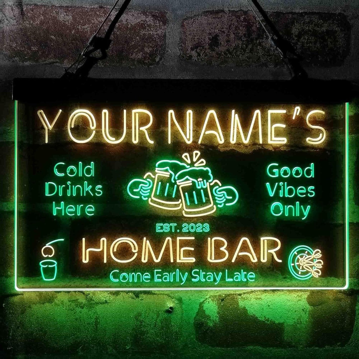 ADVPRO Personalized Your Name Custom Home Bar Beer Established Year Dual Color LED Neon Sign Green & Yellow 16 x 12 Inches st6s43-p1-tm-gy