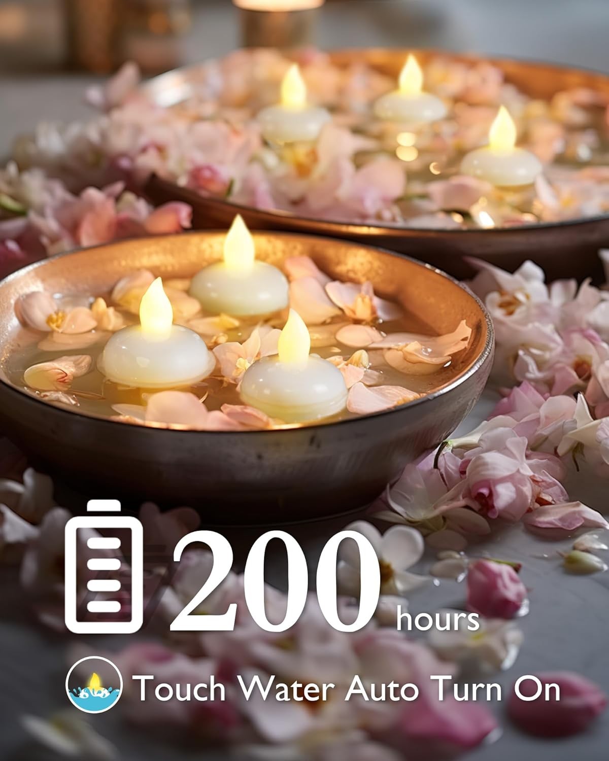 Homemory 48 Pack Waterproof Flameless Floating Tealights, Battery Flickering LED Tea Lights Candles - Wedding, Party, Centerpiece, Pool & SPA (Warm White)