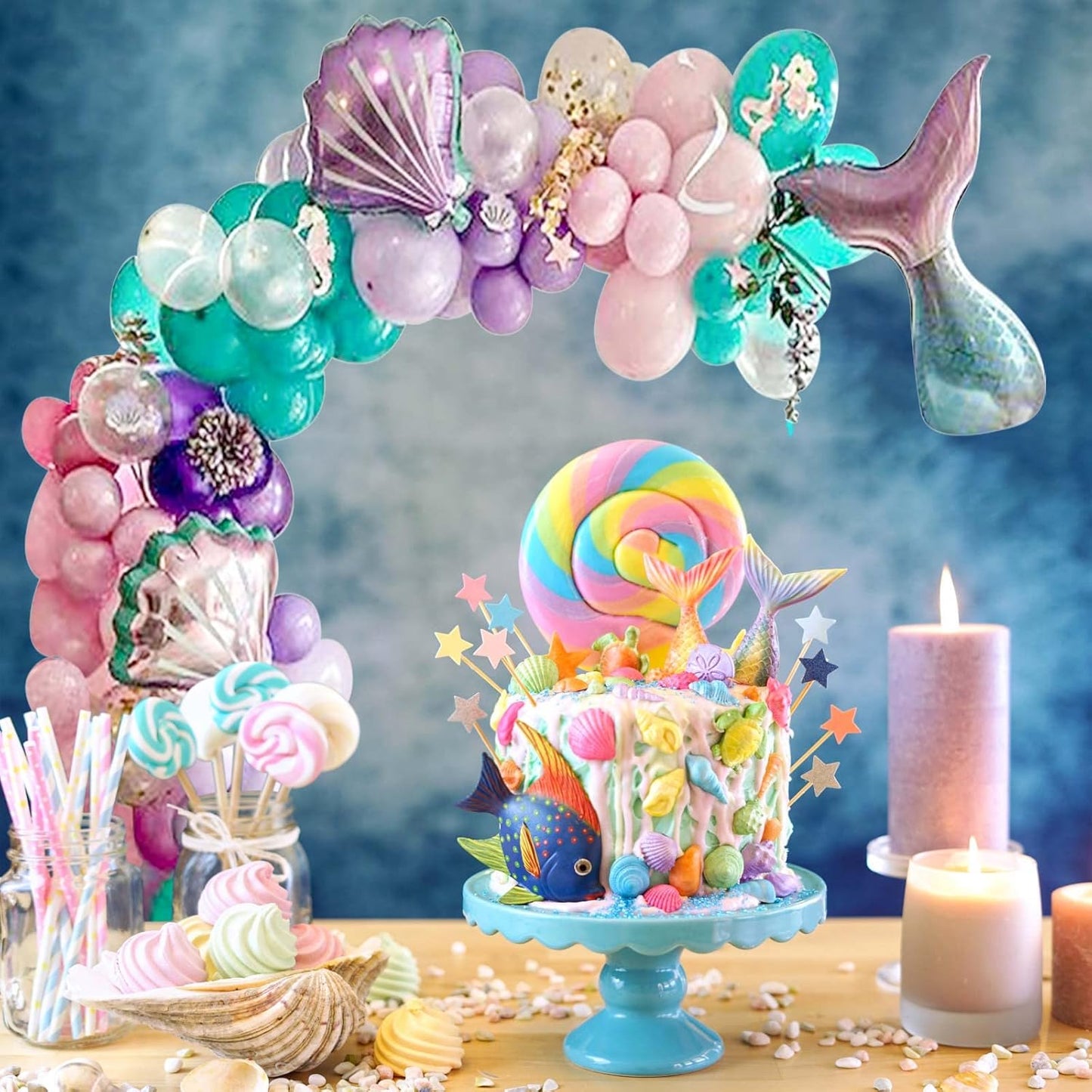 DIY Balloon Garland Kit 95pack, Gold Confetti Balloons & Blue Pink Purple Latex Balloons for Baby Shower, Wedding, Birthday, Graduation,Party