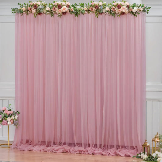 10x10ft Dusty Rose Tulle Backdrop Curtain for Parites, Sheer Backdrop Curtains for Wedding Baby Shower Birthday Party Photo Shoot Decorations