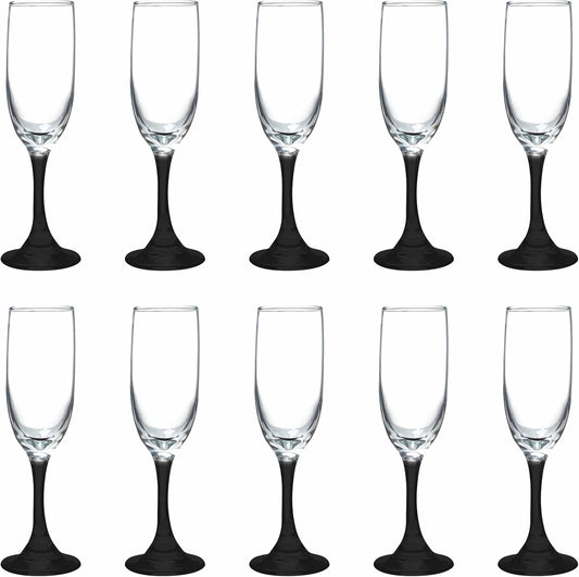 DISCOUNT PROMOS Premiere Champagne Flutes 6.25 oz. Set of 10, Bulk Pack - Elegant Drinkware for Weddings, Events, & Promotional Gifts - Black