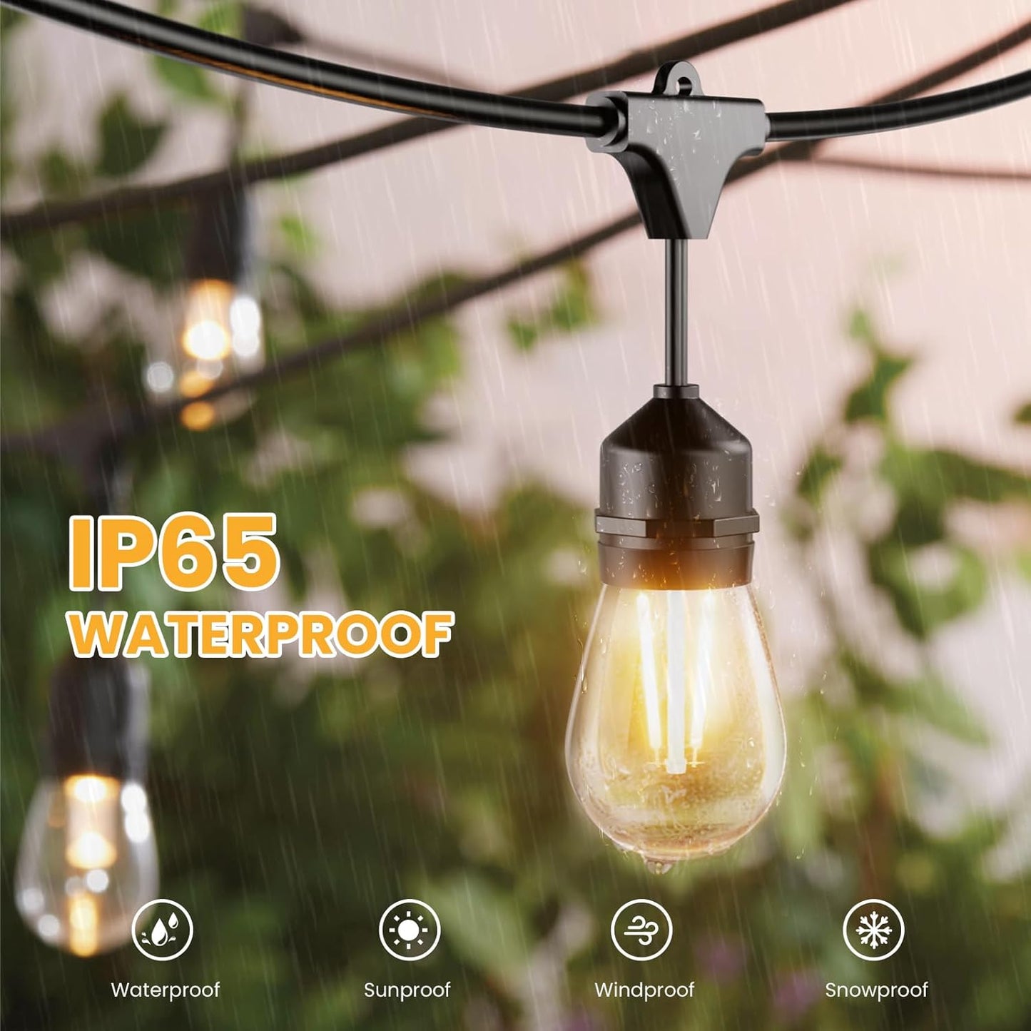 Svater 144 FT Outdoor String Lights 2W, Patio Light for Outside with 48 Antique S14 Plastic LED Bulbs, IP65 Waterproof Hanging Cafe Market Lighting, ETL-Listed Dimmable Warm White (48 FT x 3)