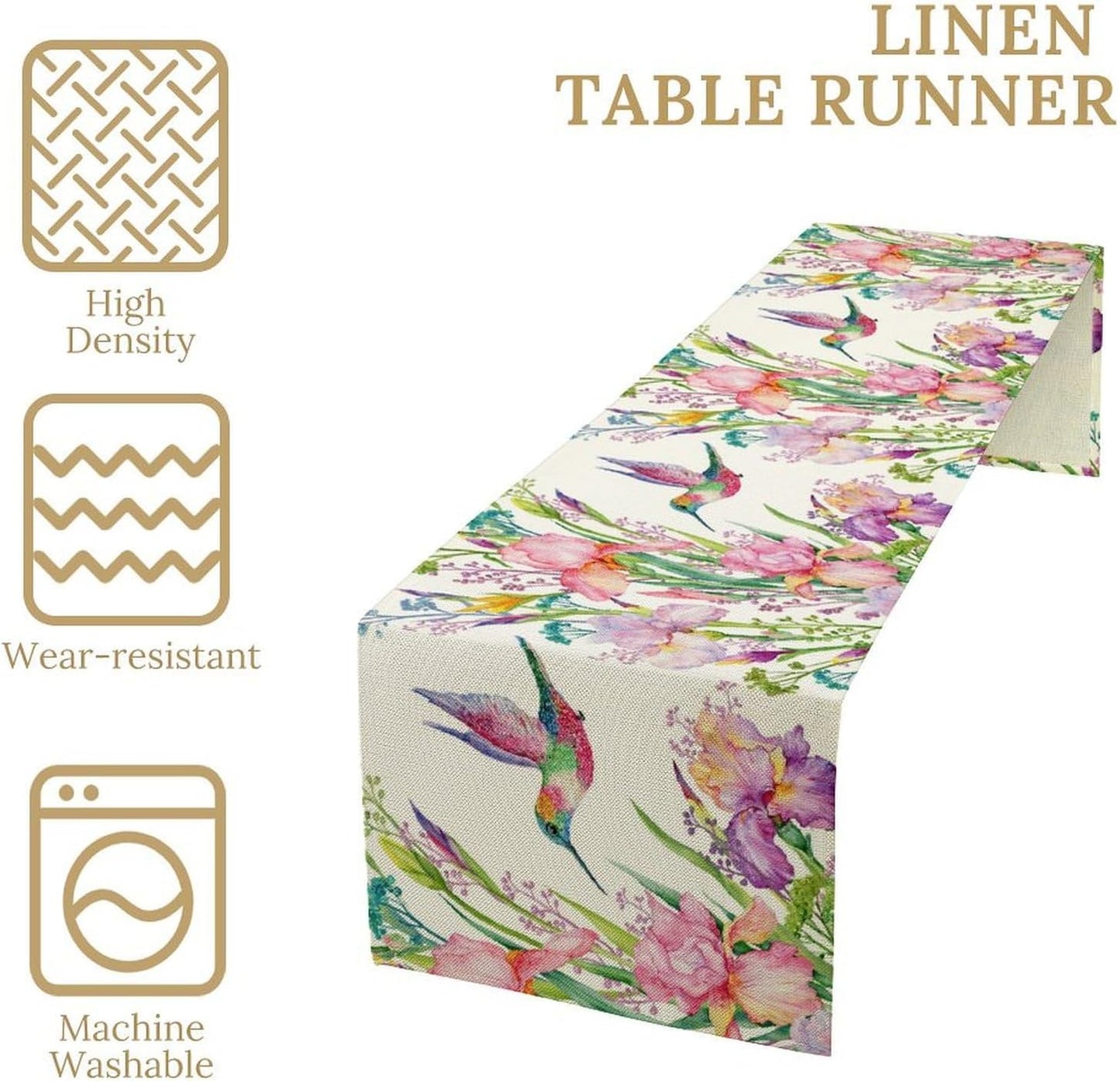 Hummingbird Table Runner,Pink Floral Country Style Table Runner for Kitchen Dining Table Home Party Decoration 13x36 Inch
