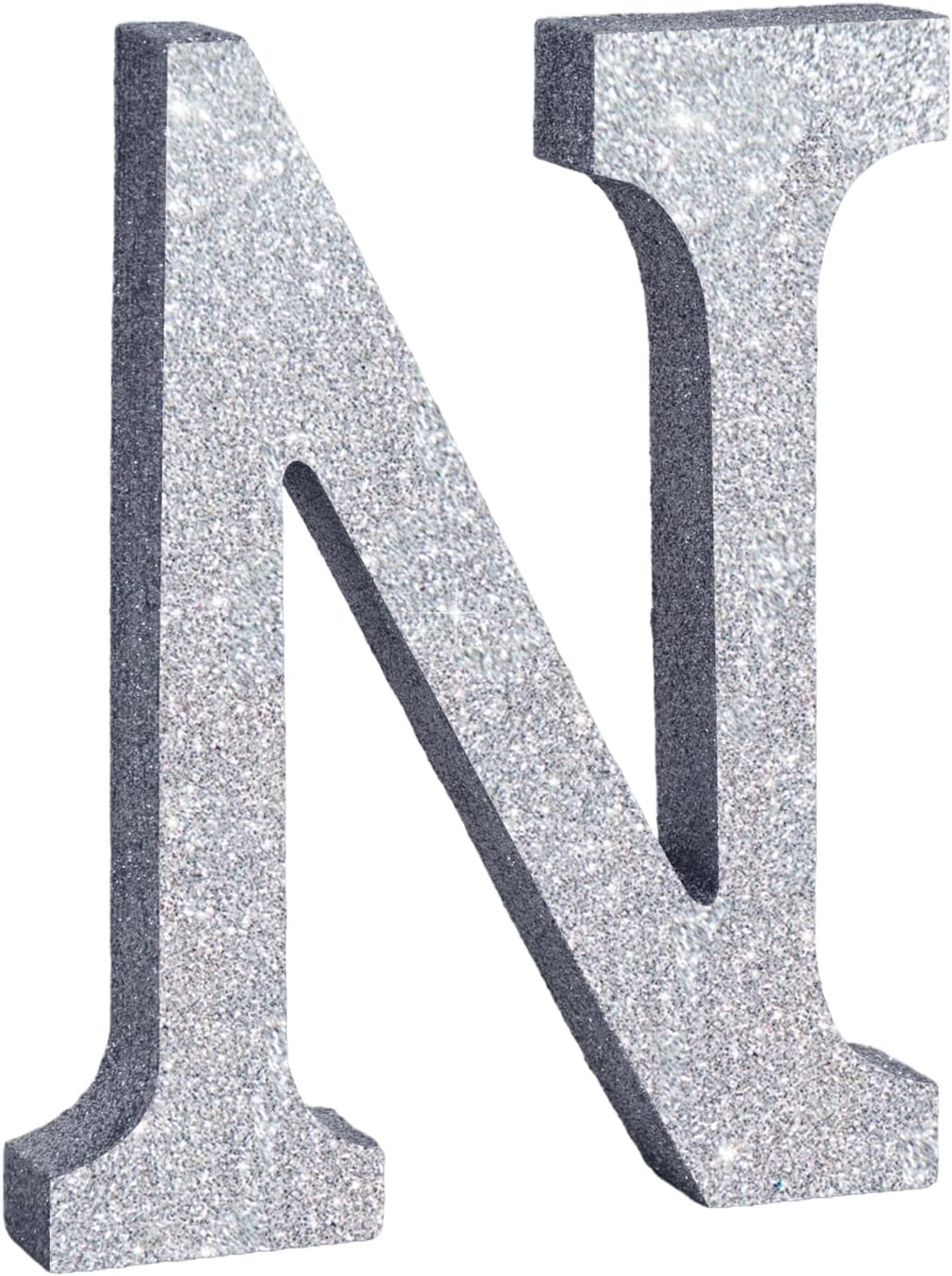TONIFUL 8 Inch Silver Glitter Letter N Table Centerpiece A-Z Silver Birthday Party Decorations,Silver Alphabet N for Birthday,Chrismas,Graduation,Bridal Shower,Wedding,Anniversary Party Supplies