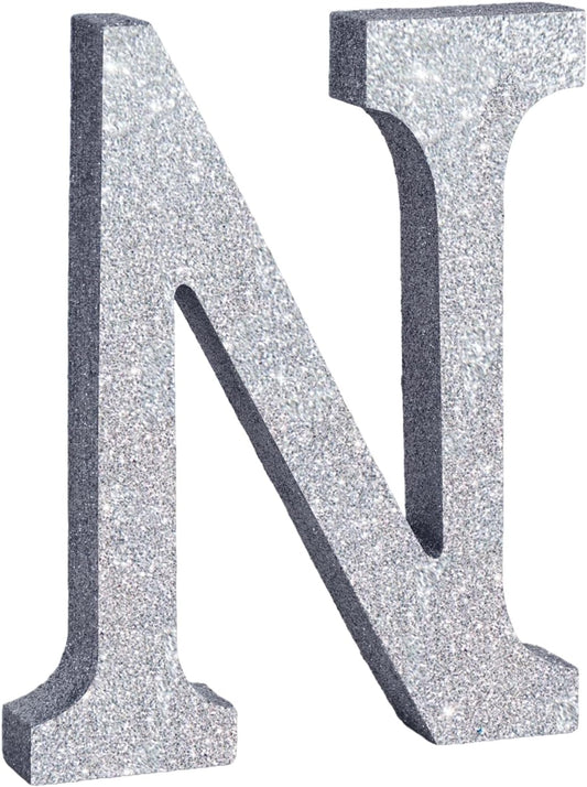 TONIFUL 8 Inch Silver Glitter Letter N Table Centerpiece A-Z Silver Birthday Party Decorations,Silver Alphabet N for Birthday,Chrismas,Graduation,Bridal Shower,Wedding,Anniversary Party Supplies