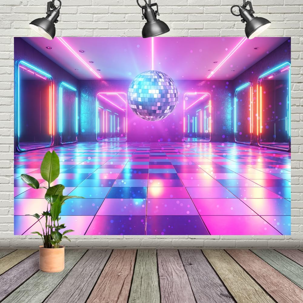 Disco Decorations Backdrop, Retro Glow Party 70s 80s 90s Theme Stage Dance Background Disco Party Decoration, Polyester Banner PartyBackdrop for Birthday Prom Portrait Photo Props 15x10FT